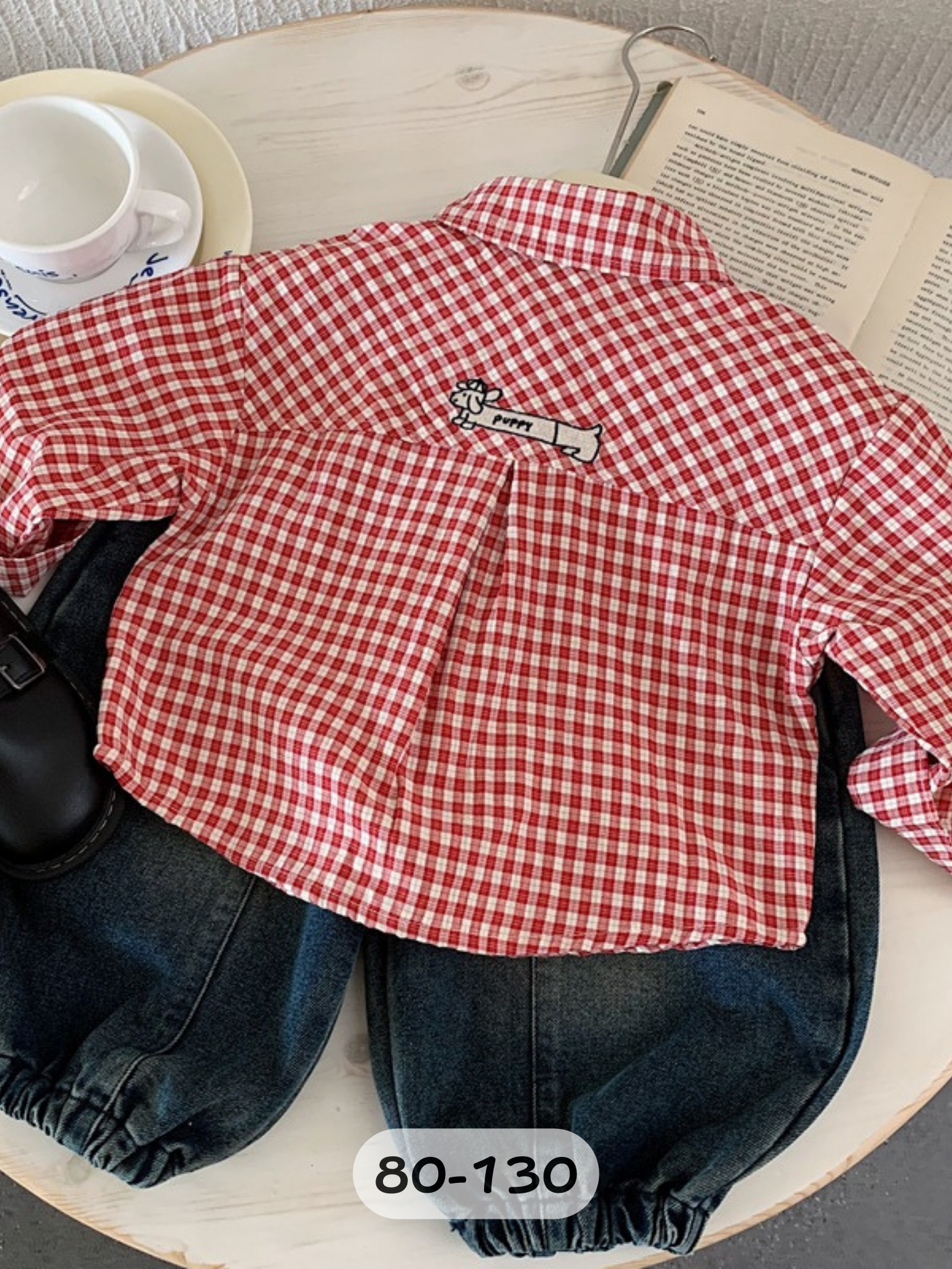 紅色格子 長袖上衣/襯衫