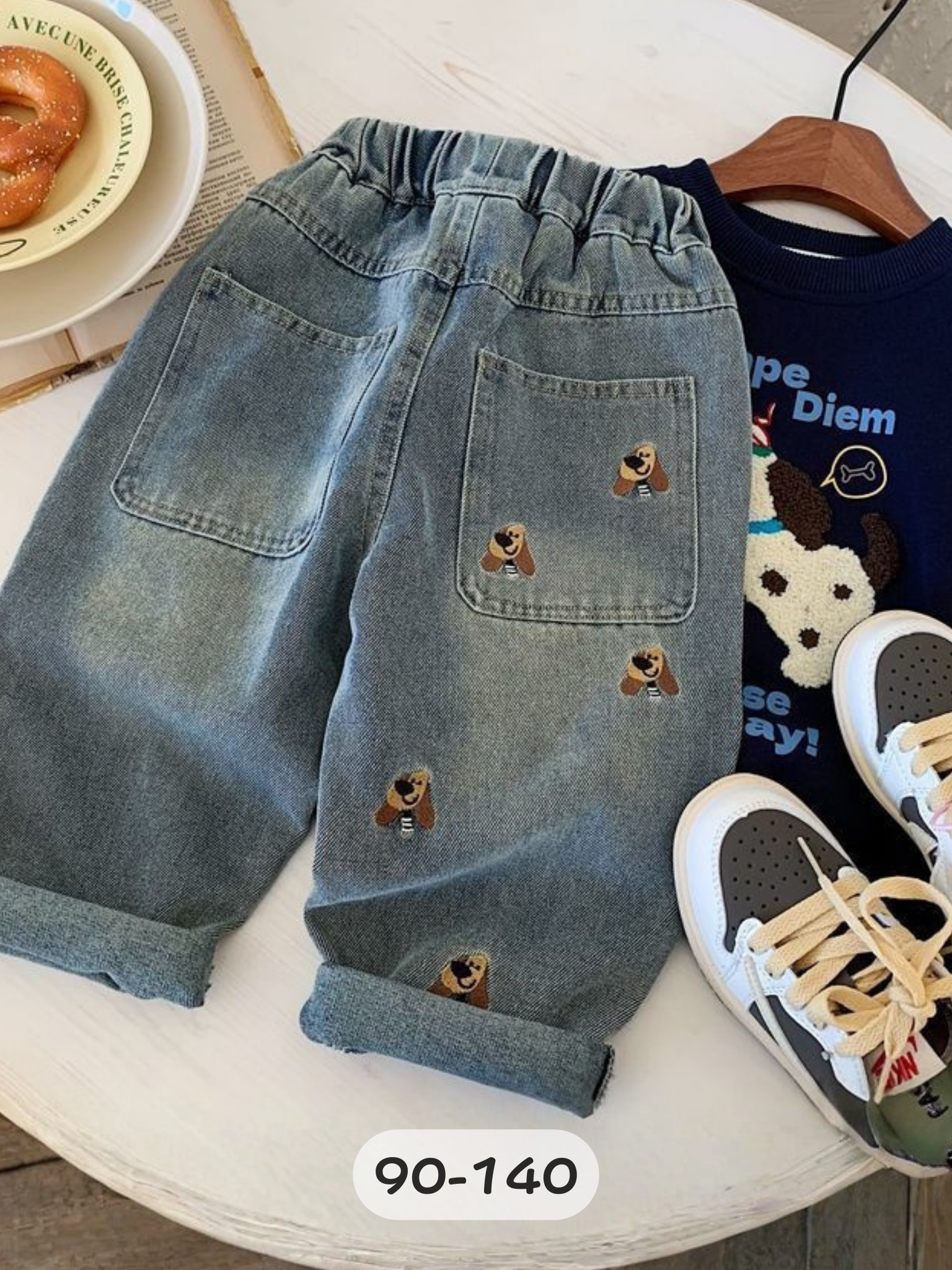 刺繡狗狗 牛仔長褲