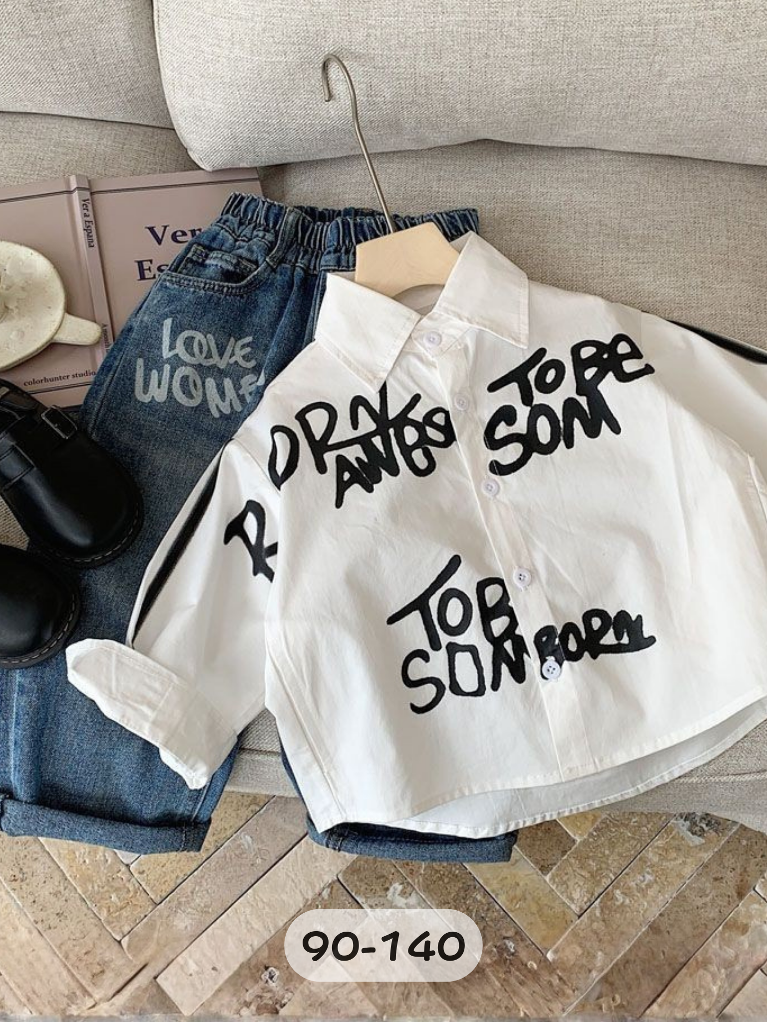 白色街感字母 長袖上衣/襯衫