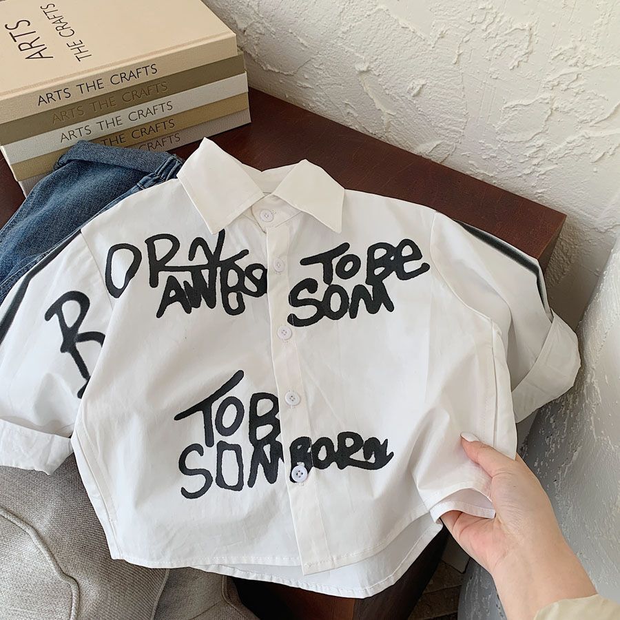 白色街感字母 長袖上衣/襯衫
