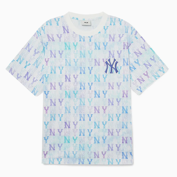 [S] MLB UNISEX ALL OVER NY PRINT SHORT SLEEVE T-SHIRT,WHITE MULTI, 3ATSM2033GP001-50WHS [FINAL SALE] (SMLB201)