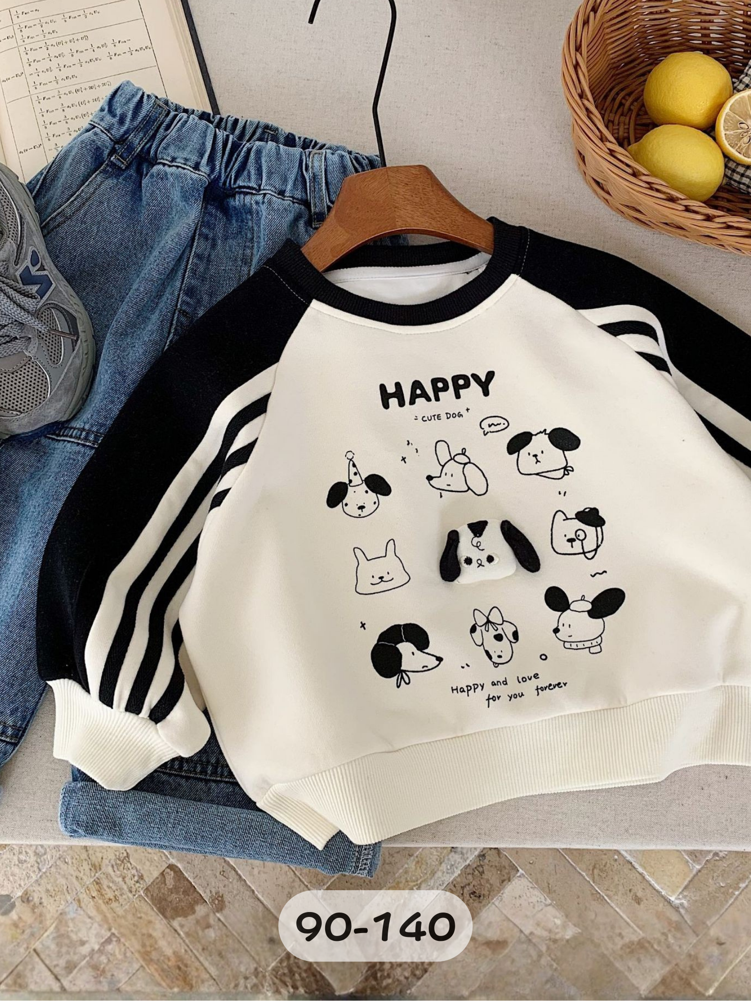 黑白立體狗狗家族 長袖上衣