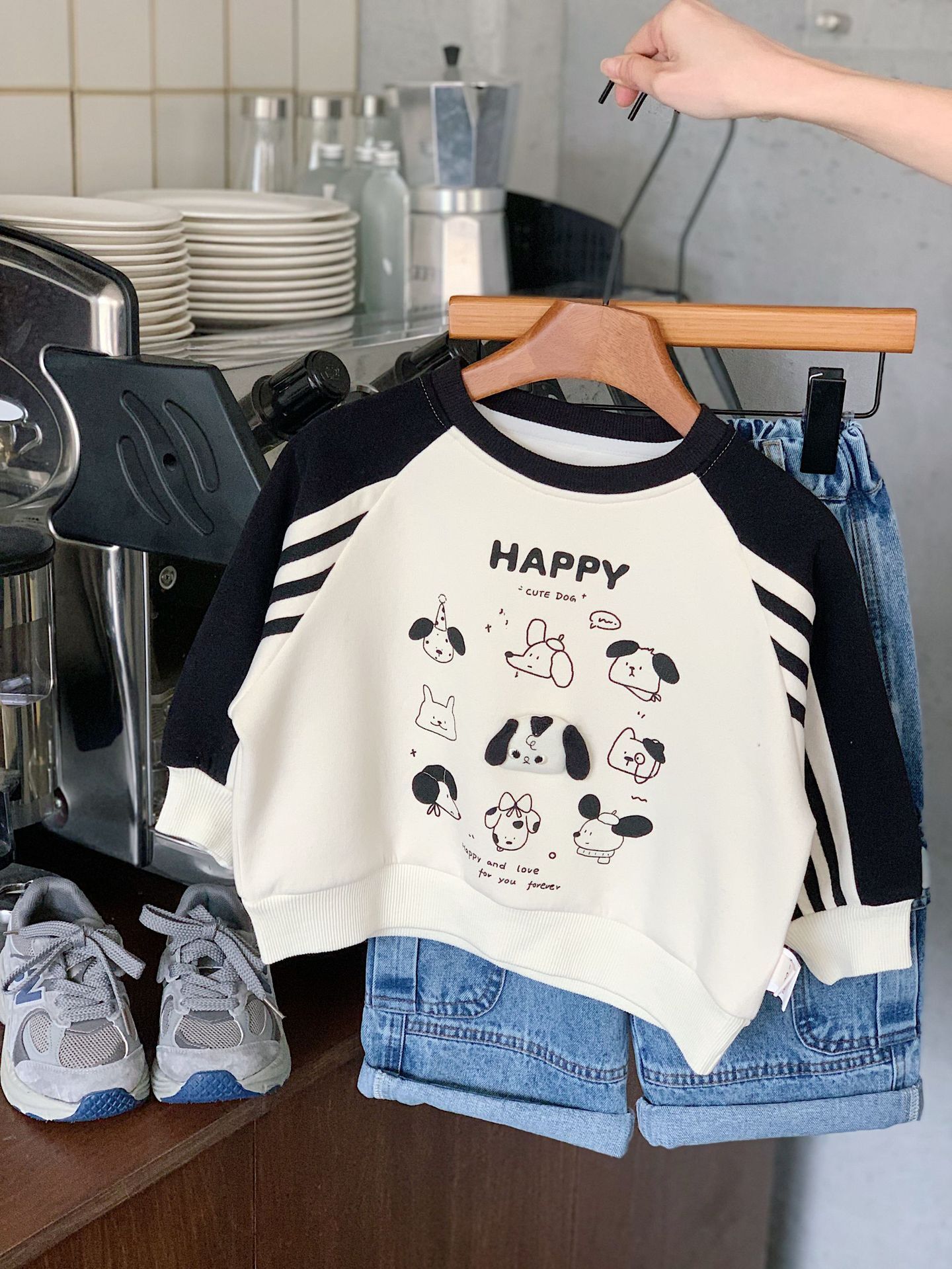 黑白立體狗狗家族 長袖上衣