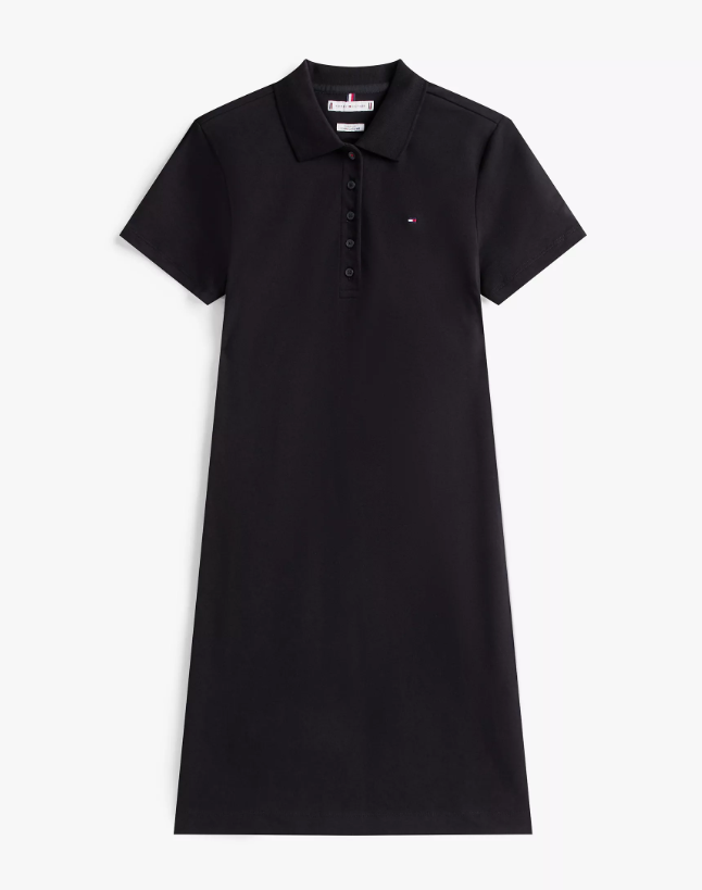 [S] TOMMY HILFIGER BLACK REGULAR FIT STRETCH-COTTON POLO DRESS, 76J4861-001 (STH1525)
