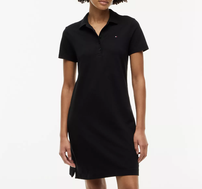 [S] TOMMY HILFIGER BLACK REGULAR FIT STRETCH-COTTON POLO DRESS, 76J4861-001 (STH1525)