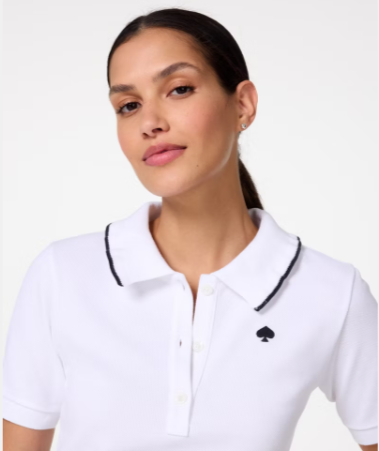 [S] KATE SPADE FRESH WHITE RUFFLE LOGO POLO SHIRT, KL549-100 [FINAL SALE] (SKS1713)