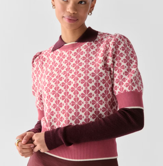 [S] KATE SPADE ROSE SPADE FLOWER PUFF SLEEVE SWEATER, KJ645-LIGHT ROSE (SKS1718)