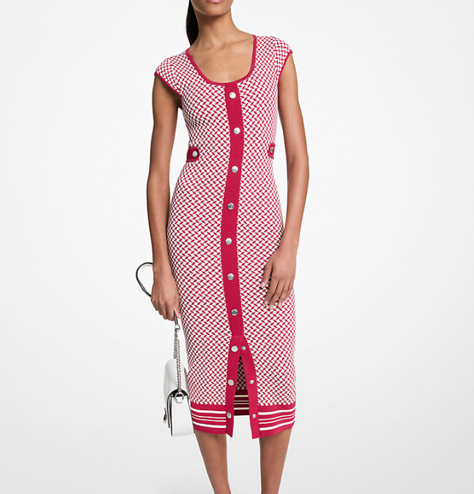 [S] MICHAEL KORS DKRASPBERRY TILE JACQUARD MIDI DRESS, JT5833CJJL-DKRASPBERRY (SMK1329)
