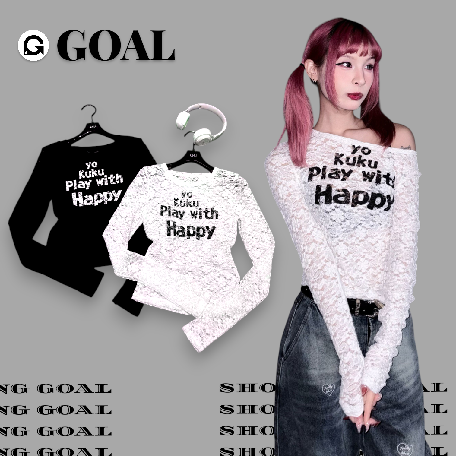 (GOAL) 美式字母蕾絲上衣 春秋款薄長袖 C637