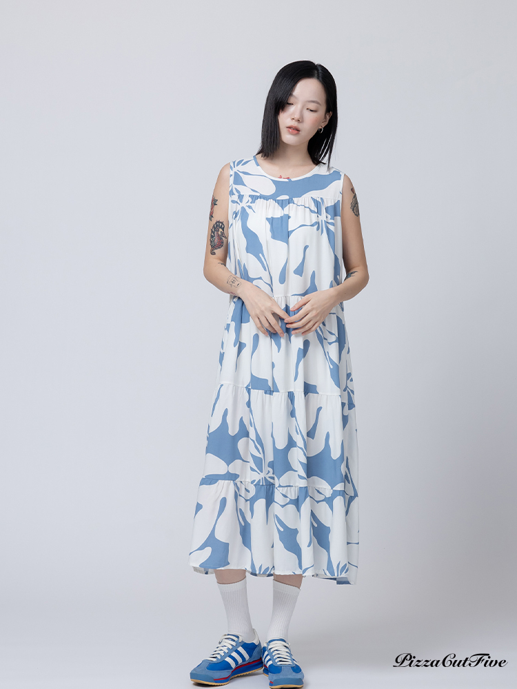 [兩件1580｜涼感洋裝]花朵拼圖無袖蛋糕連身洋裝 PizzaCutFive PCF262486017