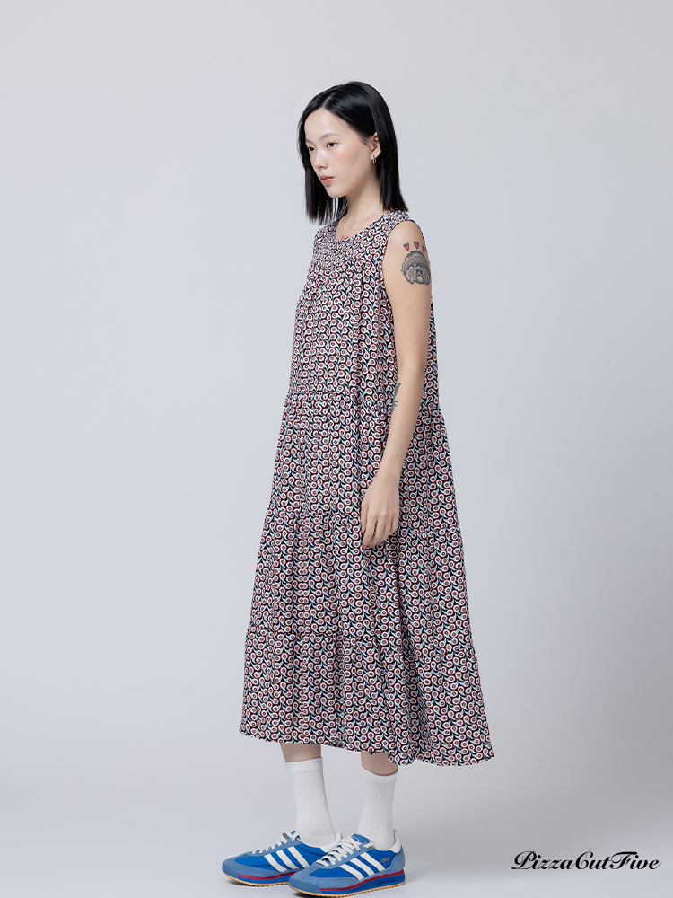 [兩件1580｜涼感洋裝]腰果圖紋無袖蛋糕連身洋裝 PizzaCutFive PCF262486019