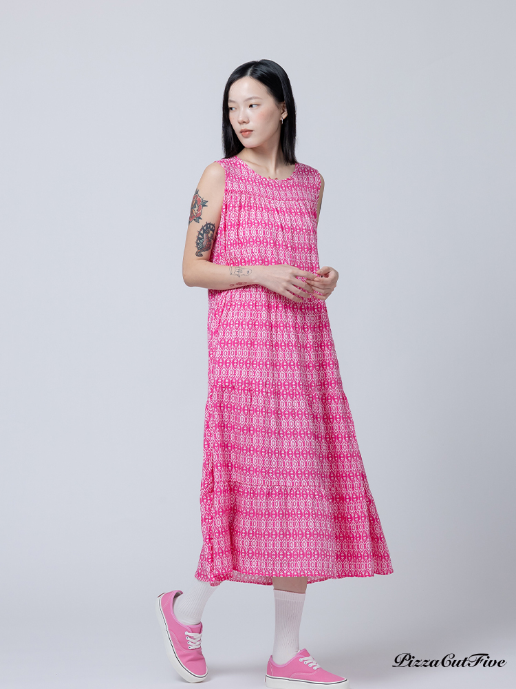 [兩件1580｜涼感洋裝]復古幾何無袖蛋糕連身洋裝 PizzaCutFive PCF262486018