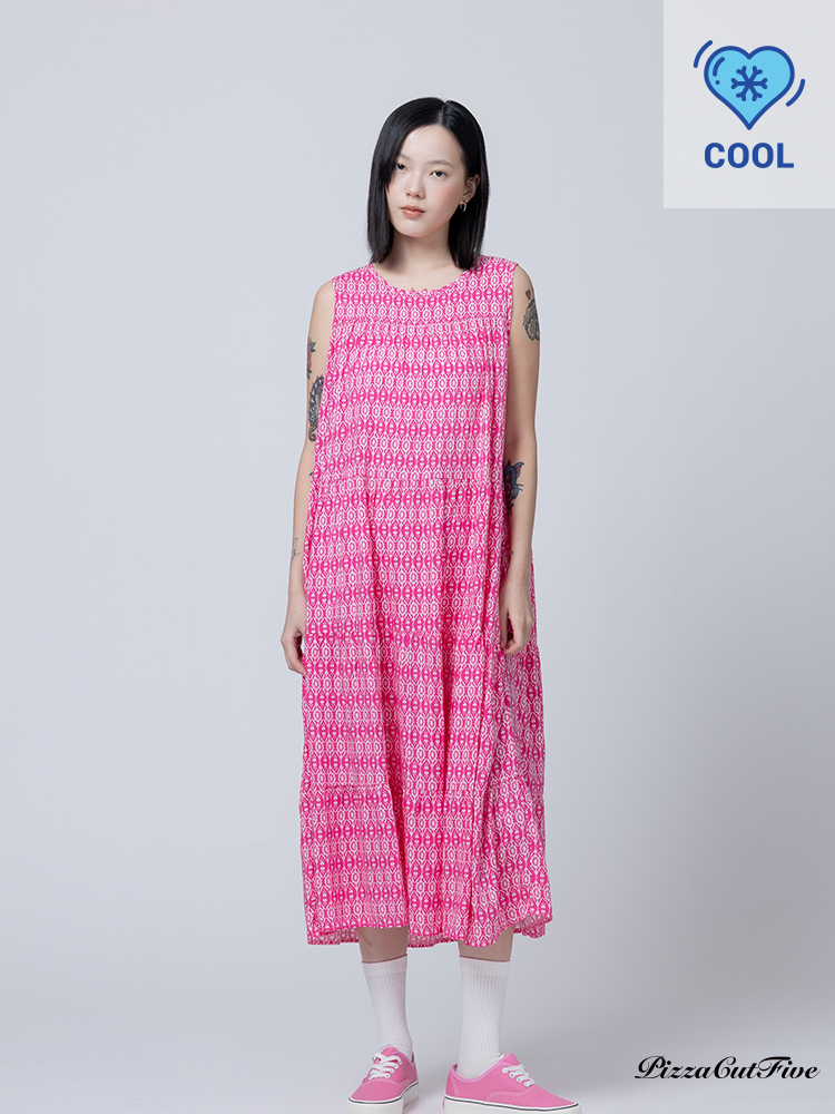 [兩件1580｜涼感洋裝]復古幾何無袖蛋糕連身洋裝 PizzaCutFive PCF262486018