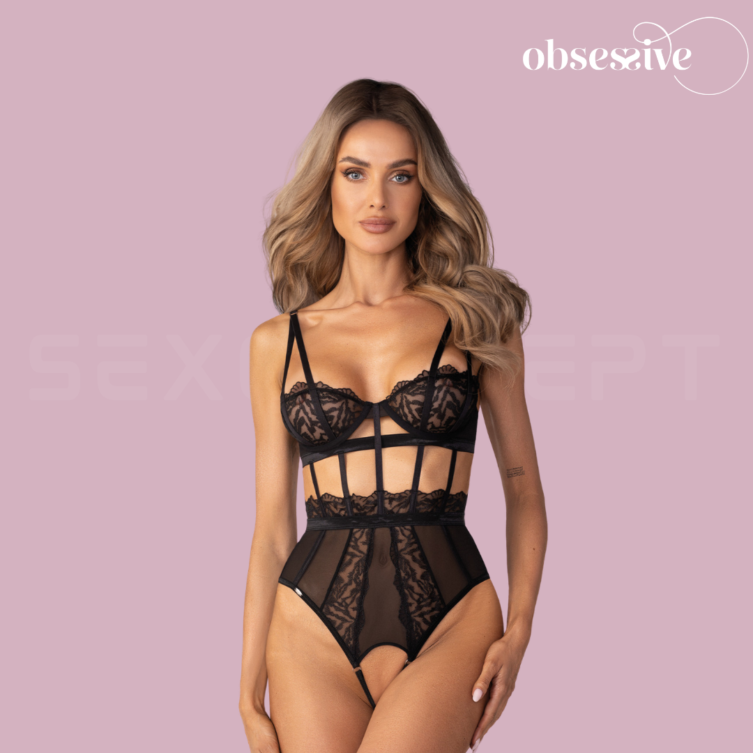 Obsessive - Hersis 蕾絲塑身收腰開襠連體衣 - S/M/L/XL