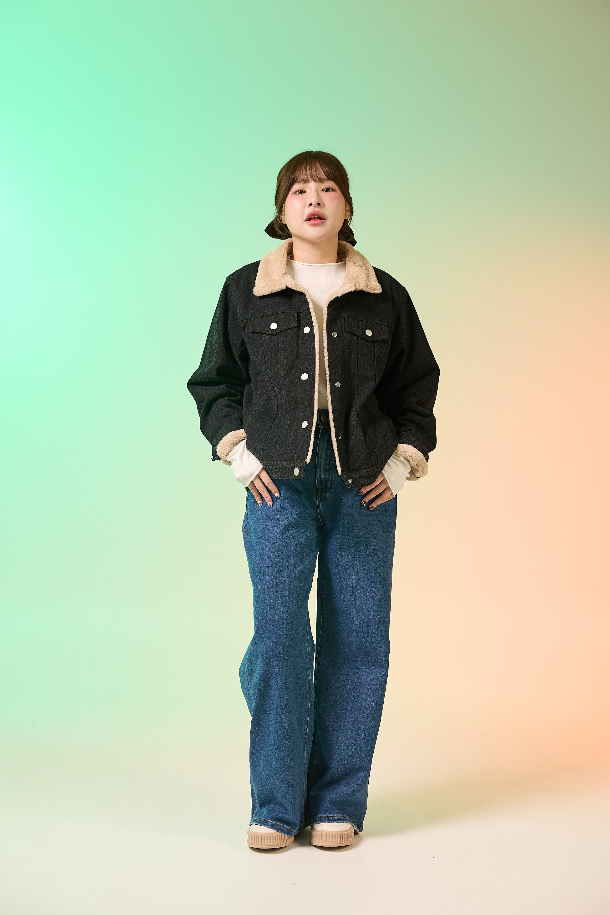 法朵Fado Shop｜豹紋🐈內加絨牛仔外套 8524017 灰