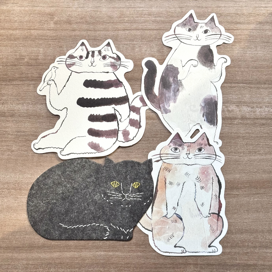 Classiky Neko Mini Die-cut Card Set | 4 cards per set (Japanese Stationery Brand)