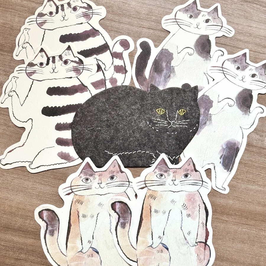 Classiky Neko Mini Die-cut Card Set | 4 cards per set (Japanese Stationery Brand)