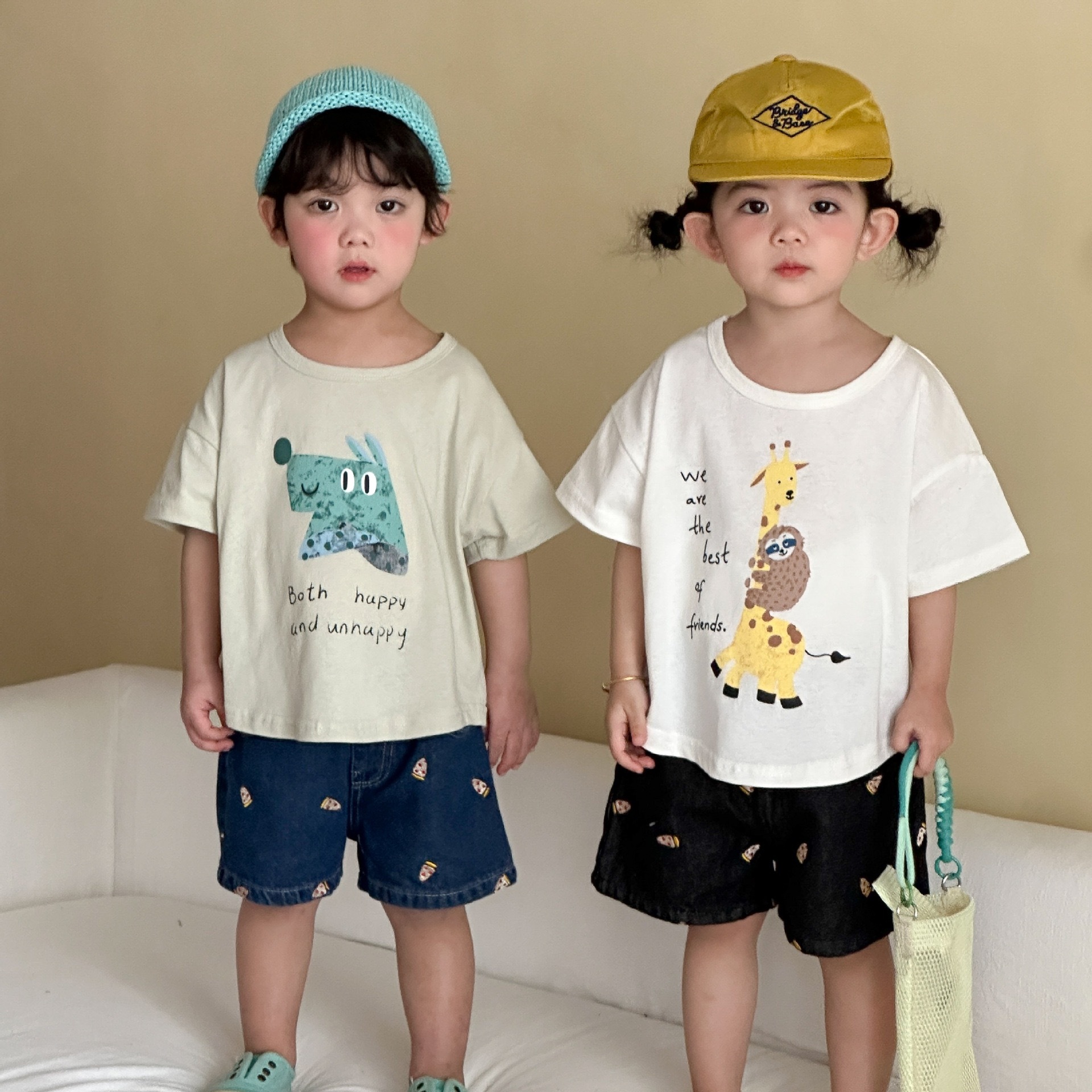 四色純棉圓領動物上衣