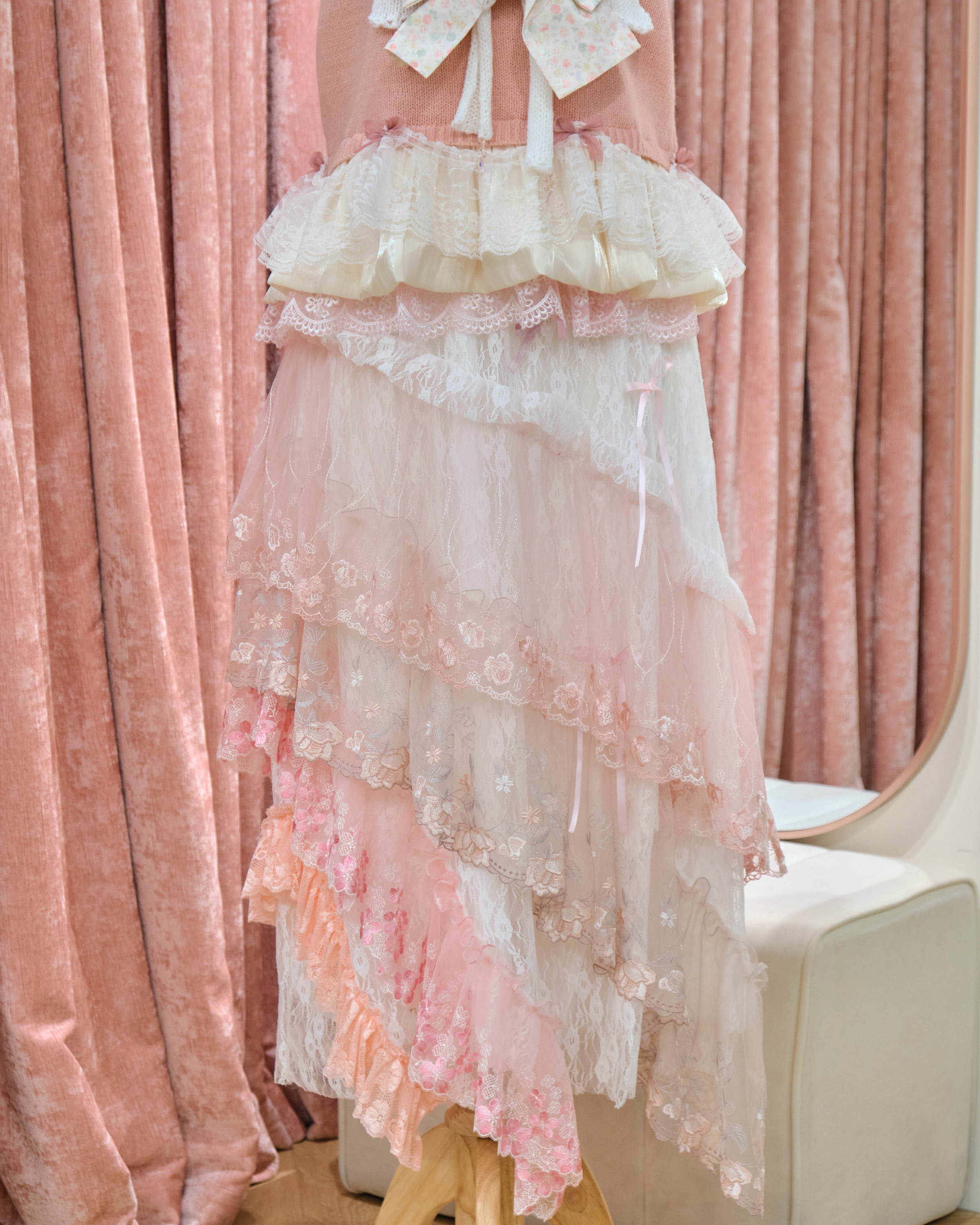 13366 Iridescent Tiered Lace Princess Long Skirt