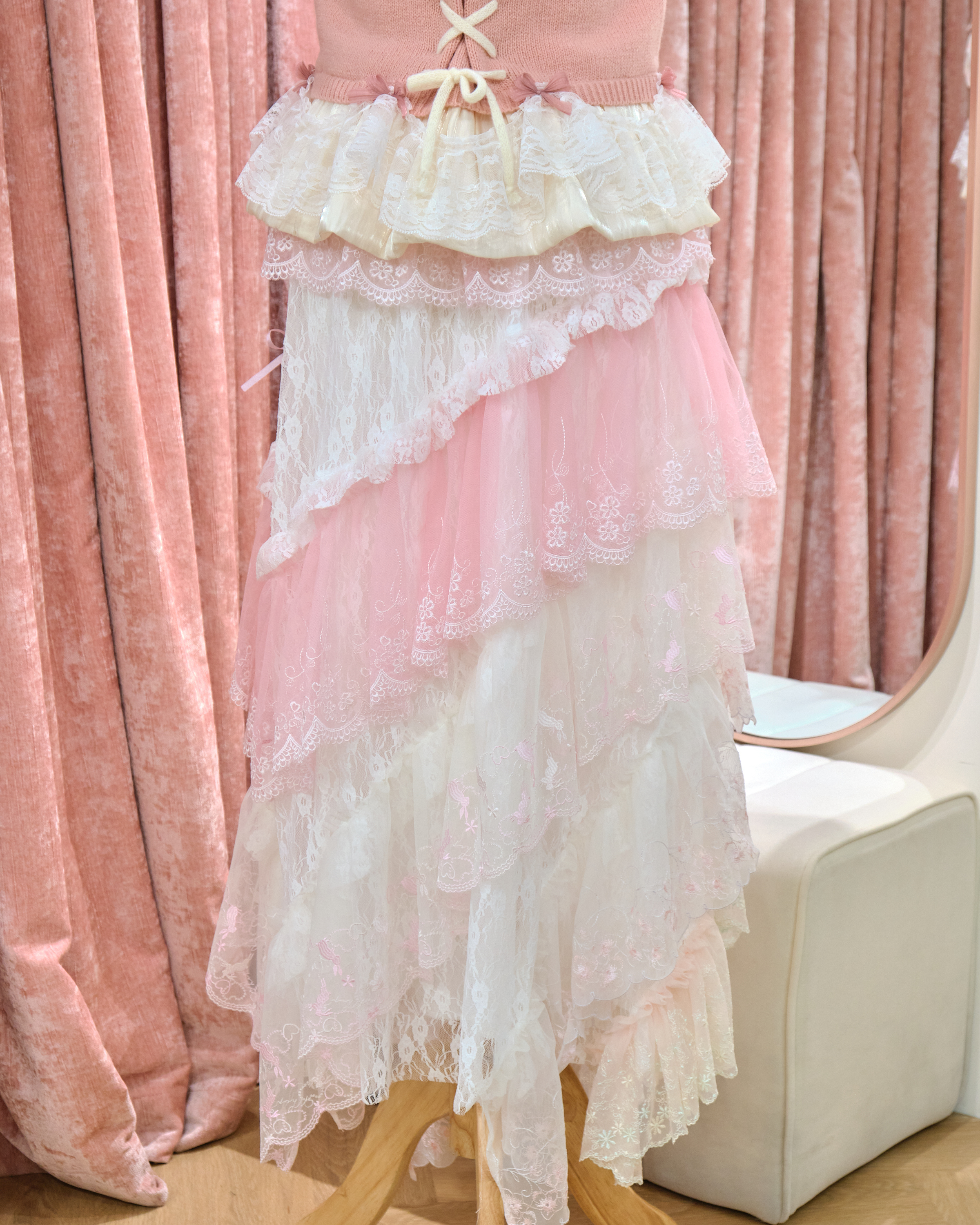 13364 Iridescent Tiered Lace Princess Long Skirt