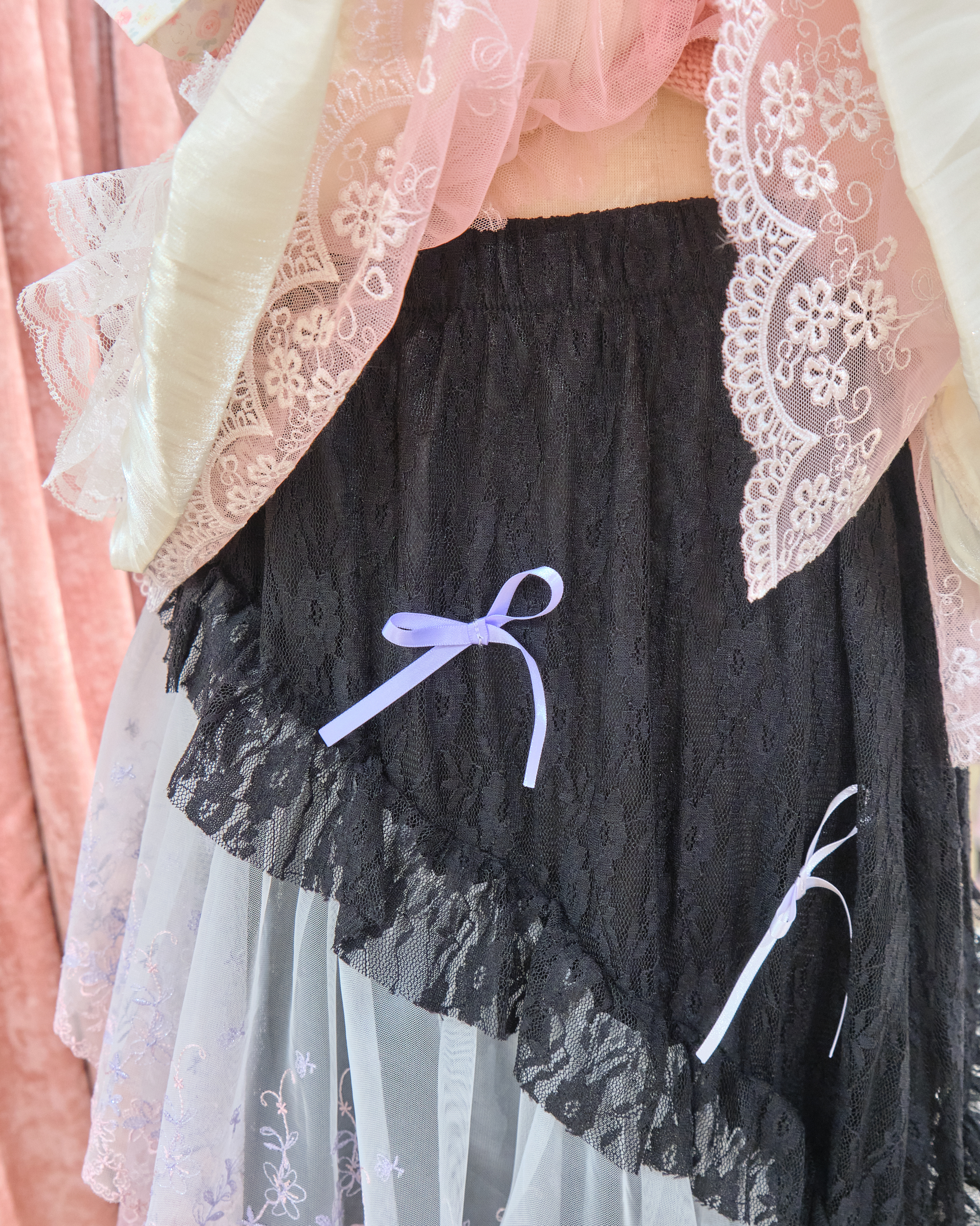 13365 Iridescent Tiered Lace Princess Long Skirt