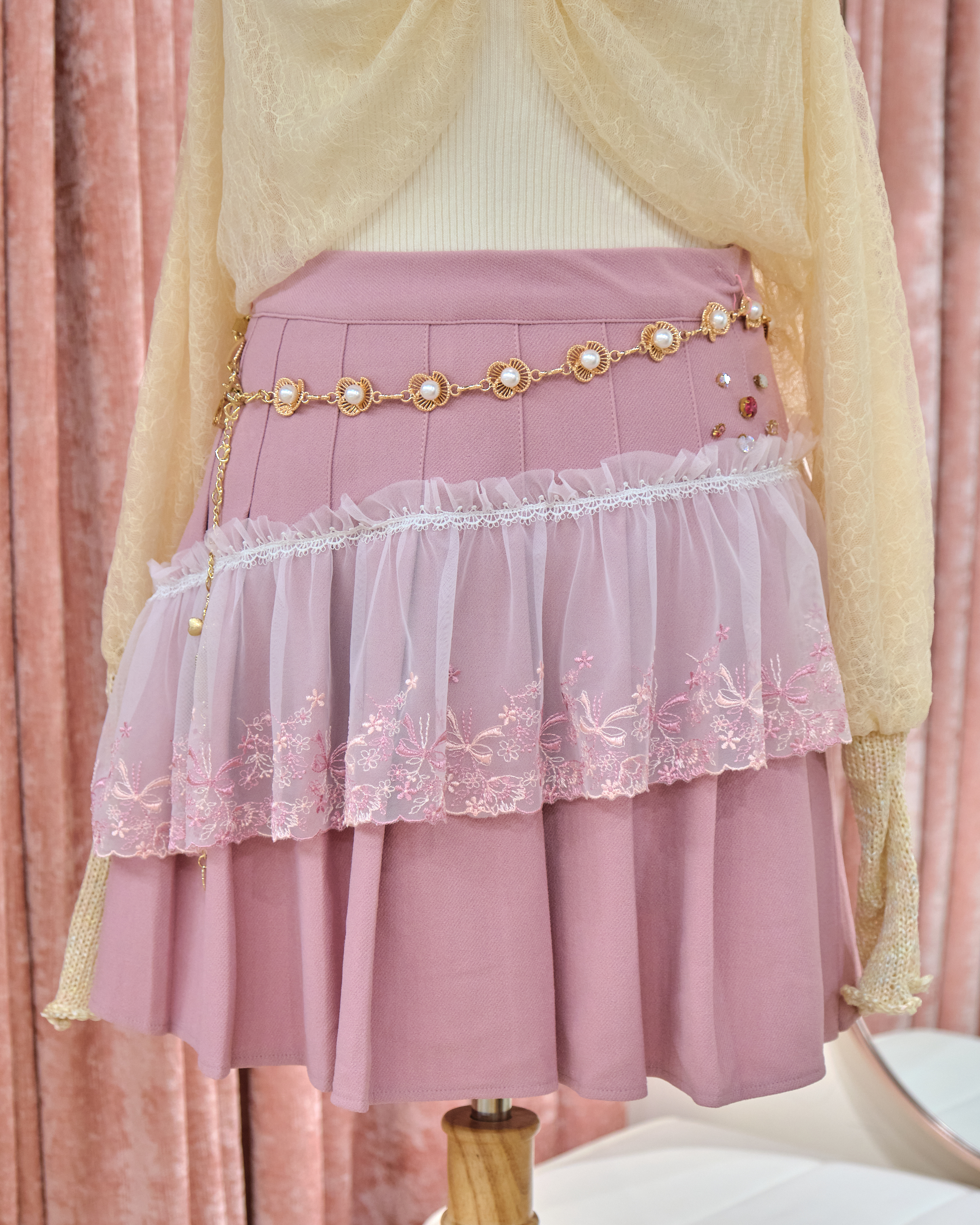 13353 Dreamy Chain Bow Layered Tulle Skirt