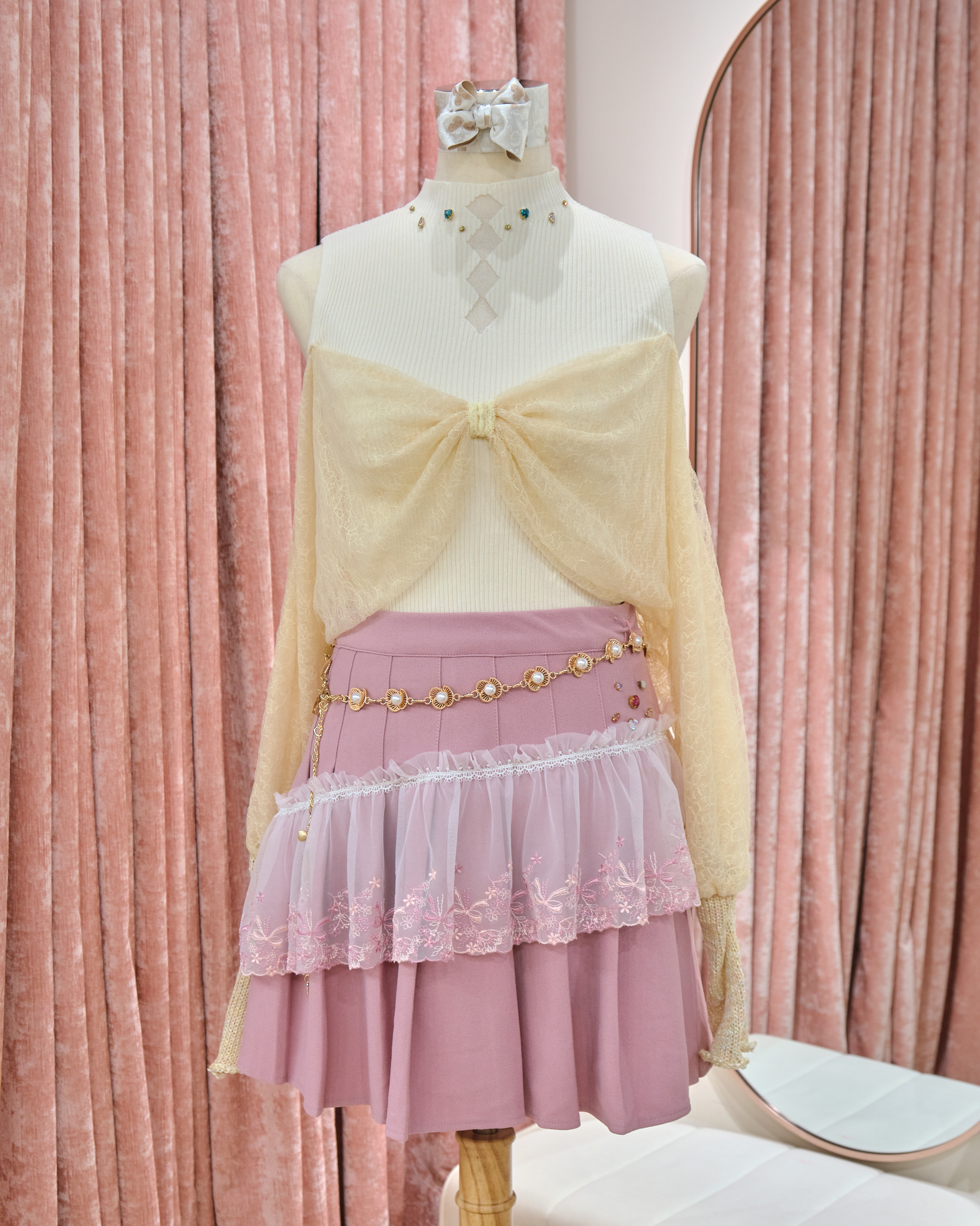 13353 Dreamy Chain Bow Layered Tulle Skirt