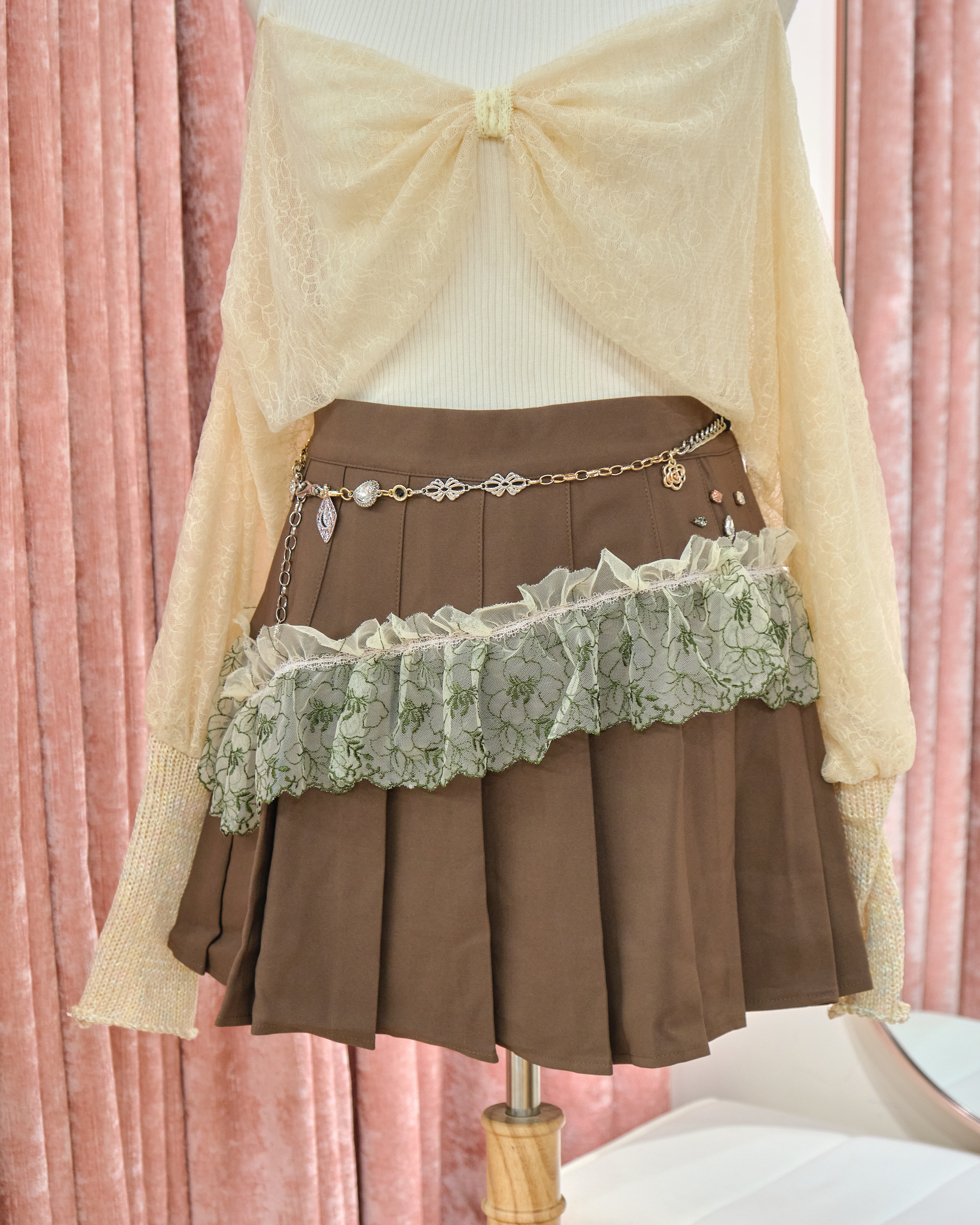 13352 Dreamy Chain Bow Layered Tulle Skirt