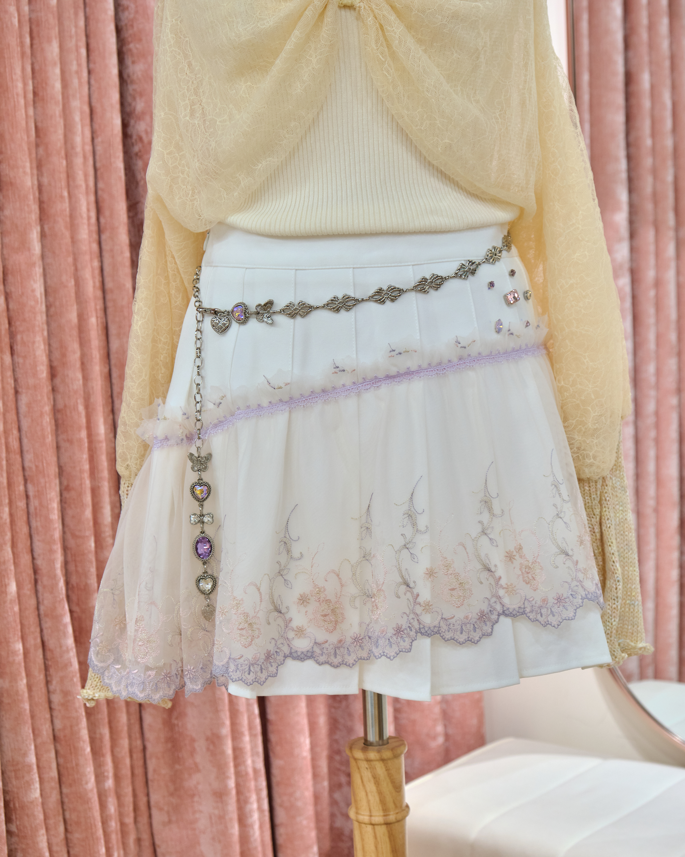 13351 Dreamy Chain Bow Layered Tulle Skirt