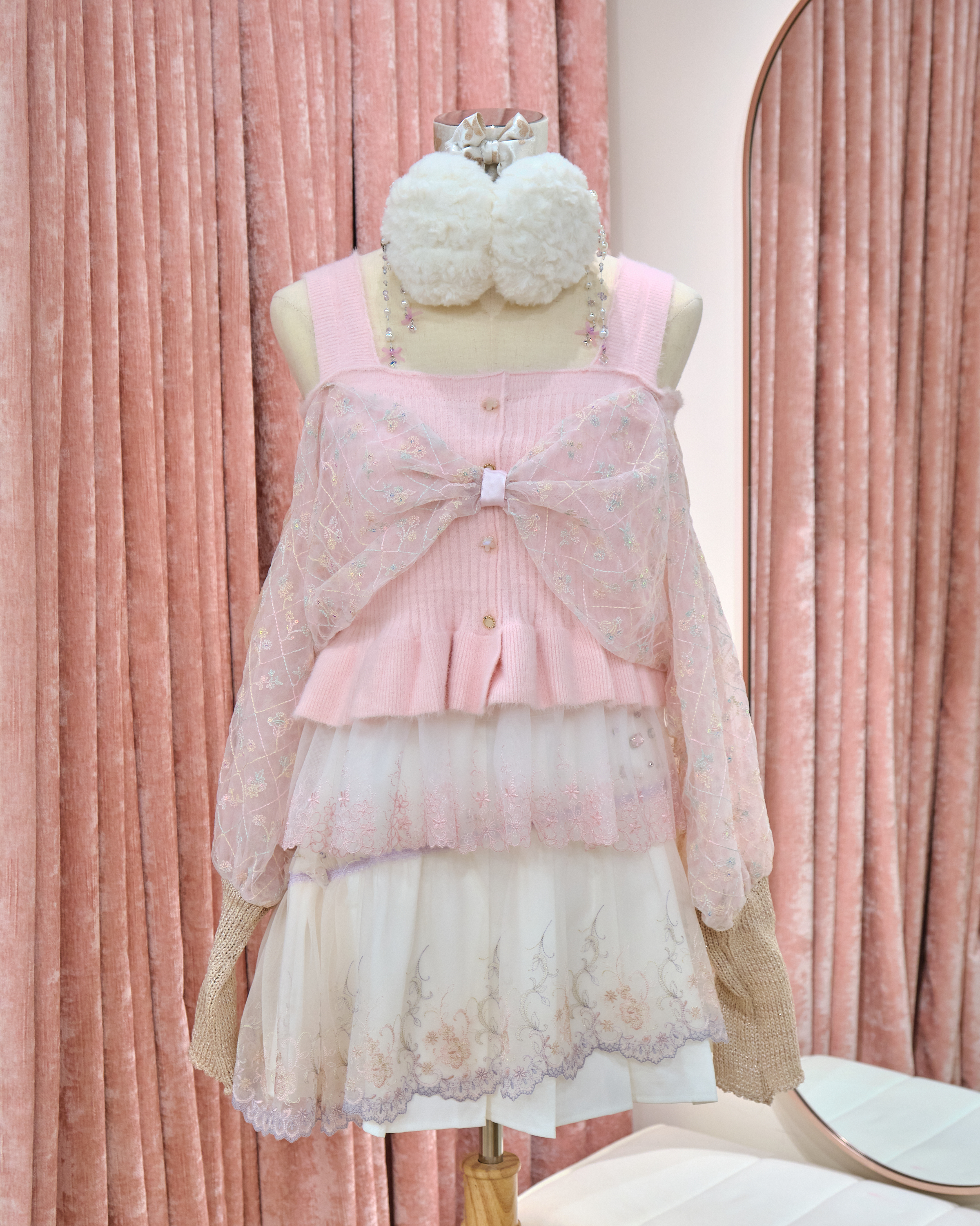 13351 Dreamy Chain Bow Layered Tulle Skirt