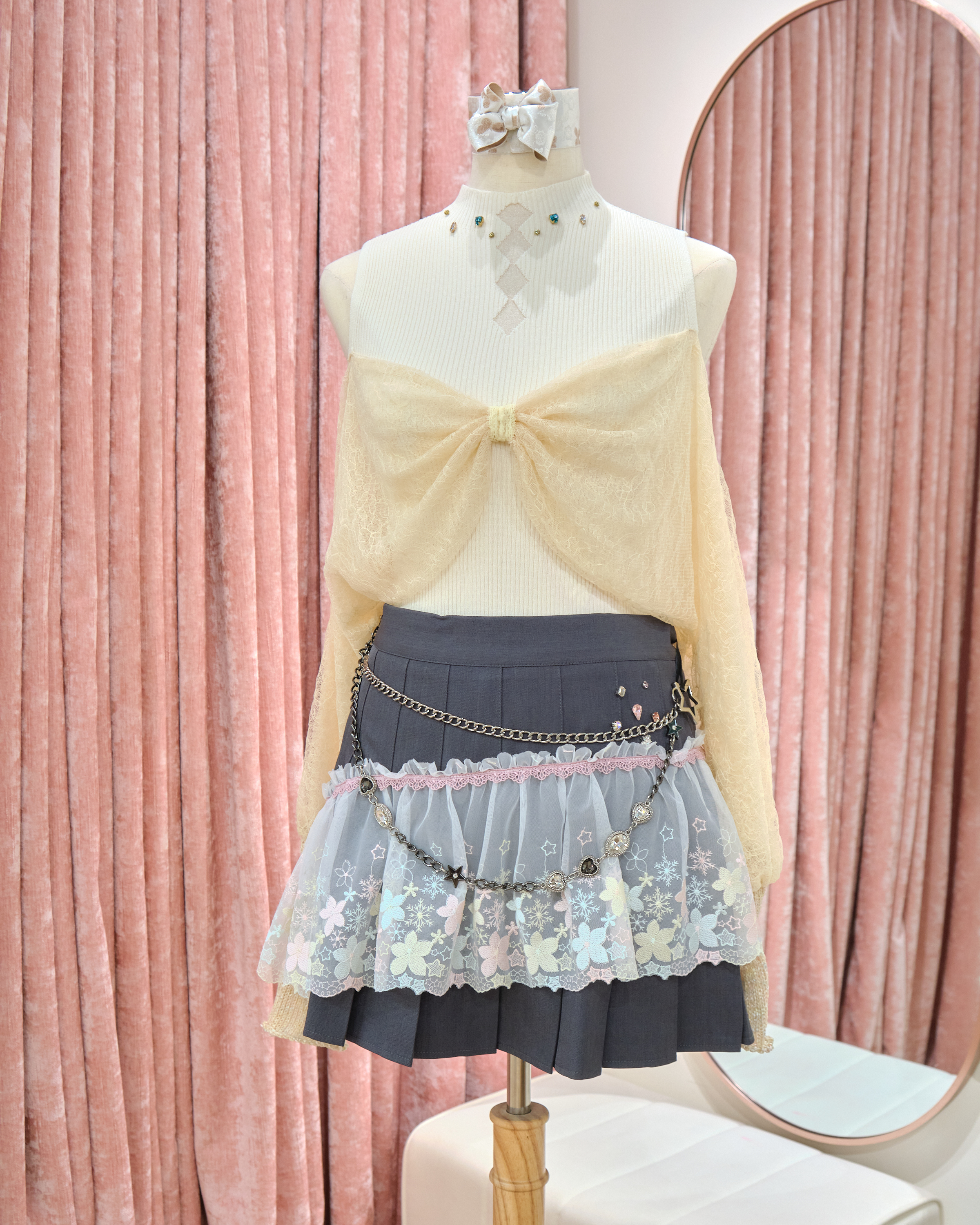 13355 Dreamy Chain Bow Layered Tulle Skirt