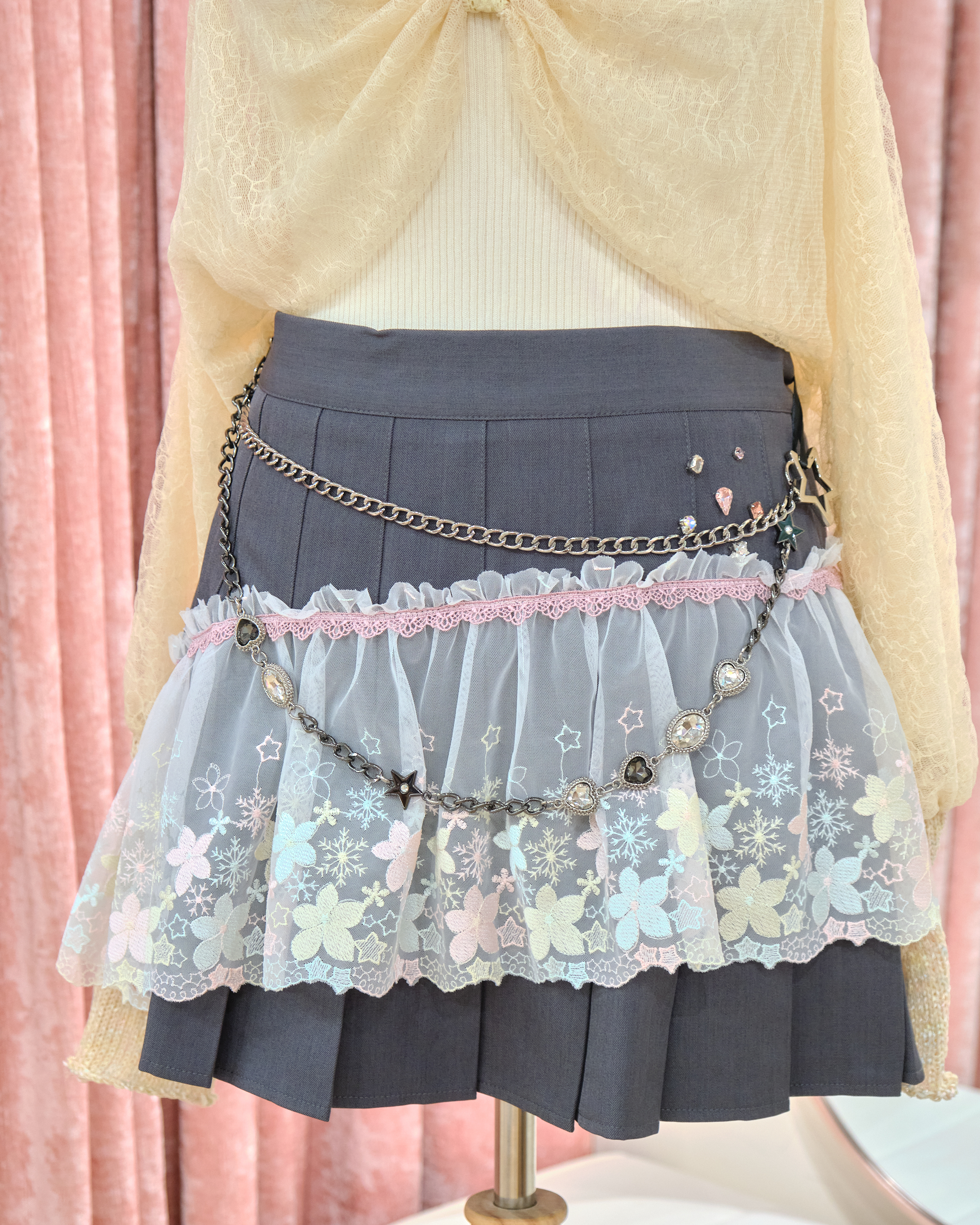 13355 Dreamy Chain Bow Layered Tulle Skirt