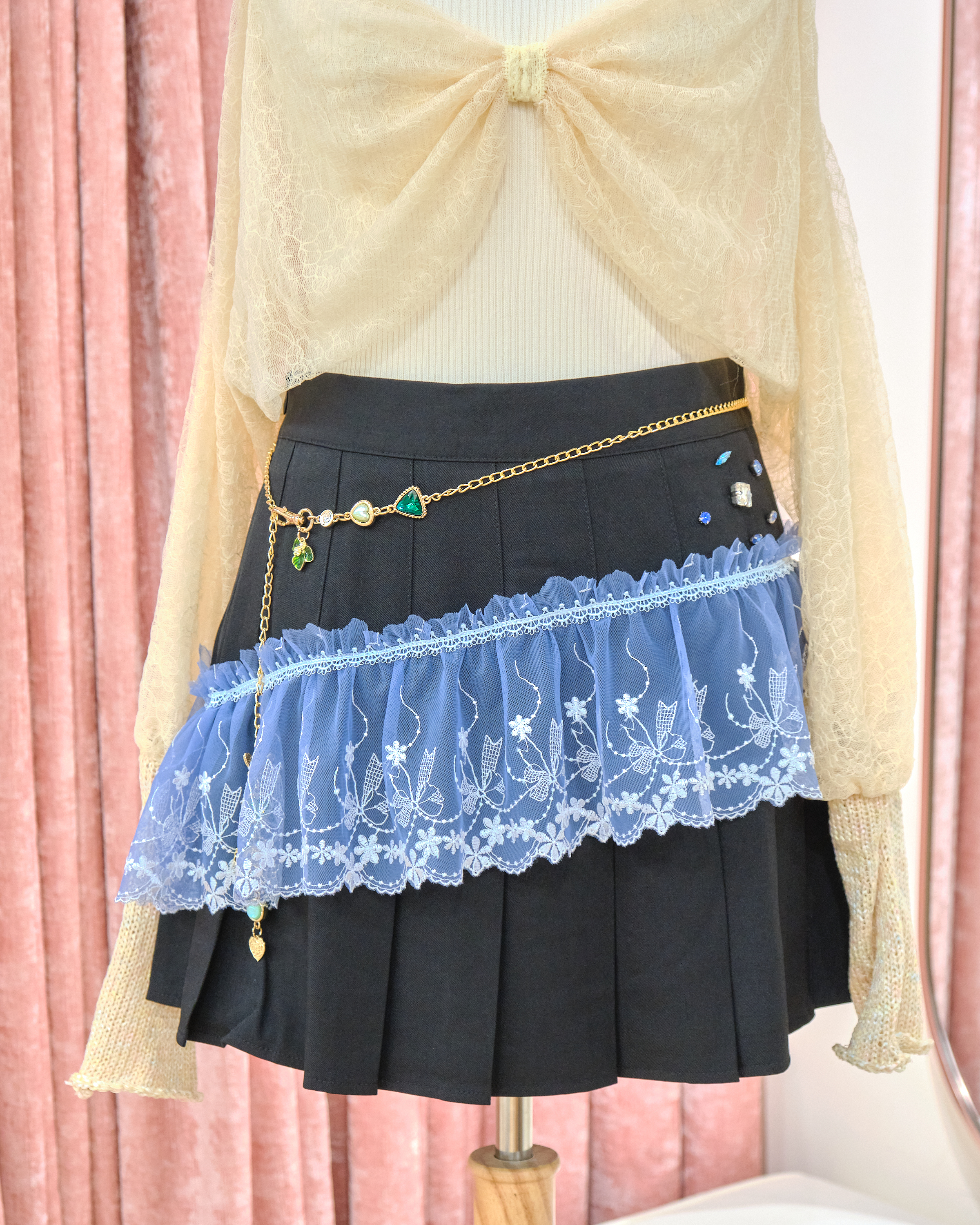 13354 Dreamy Chain Bow Layered Tulle Skirt