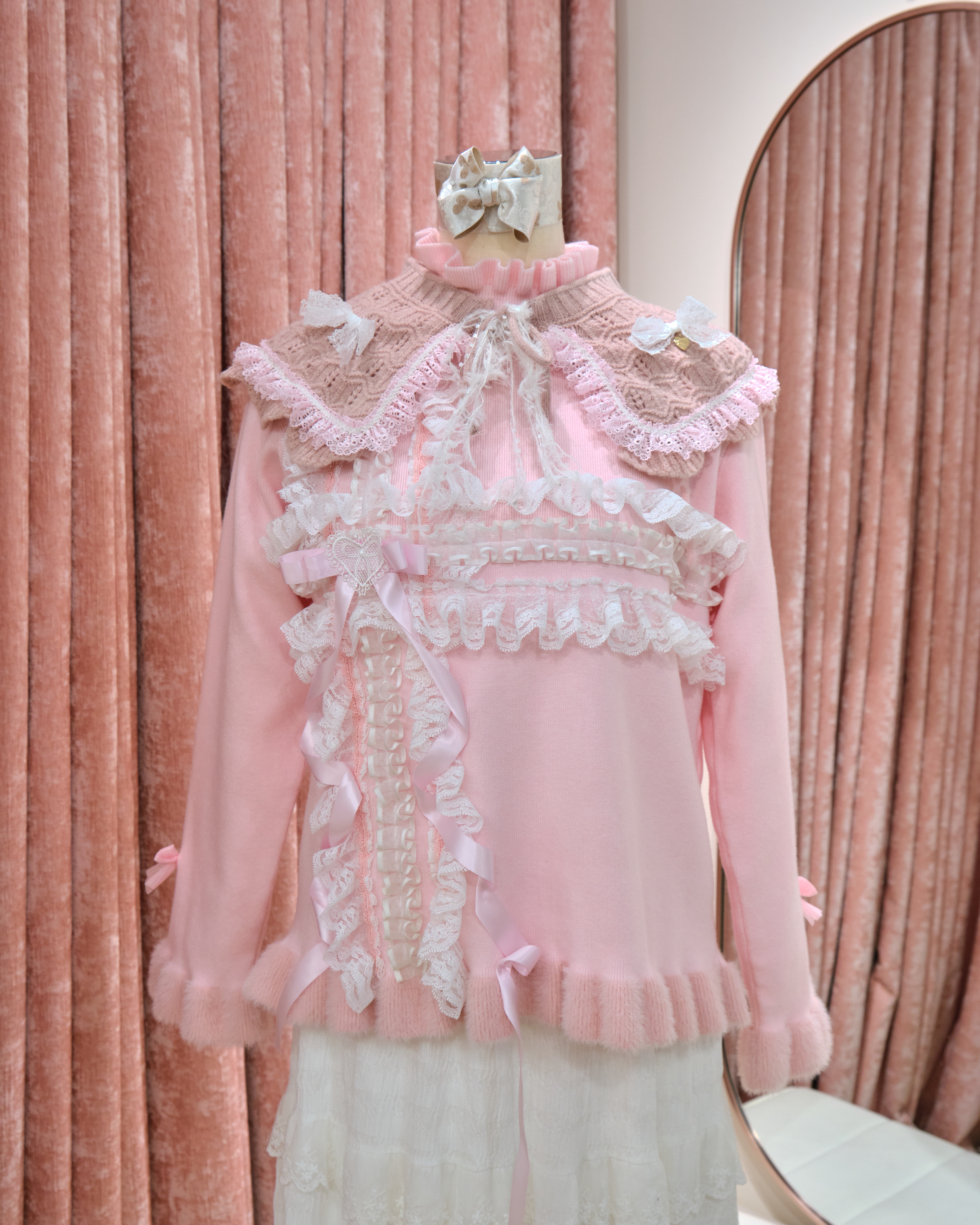 13343 Cream Lace Princess Collar Knit Series