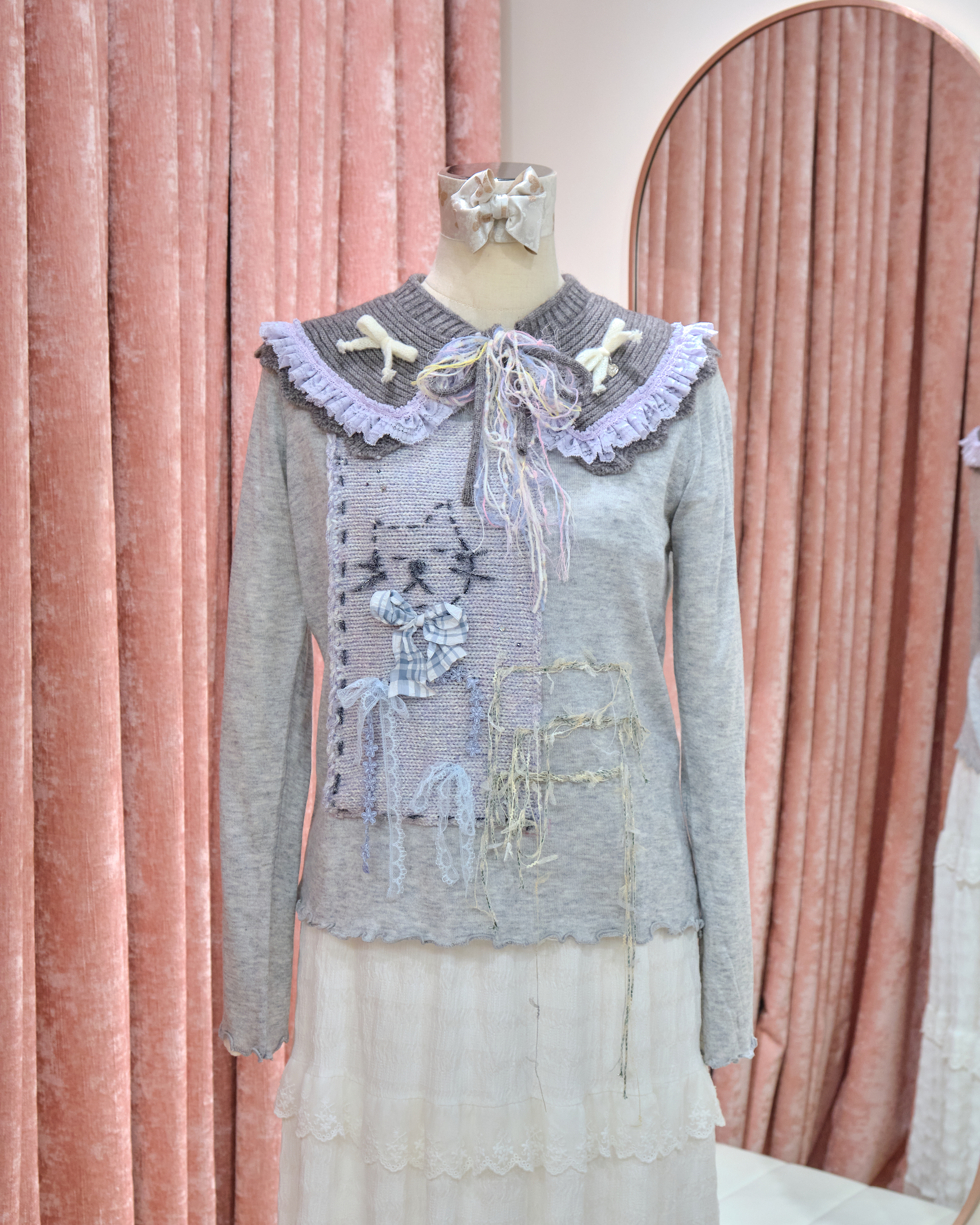 13341 Cream Lace Princess Collar Knit Series