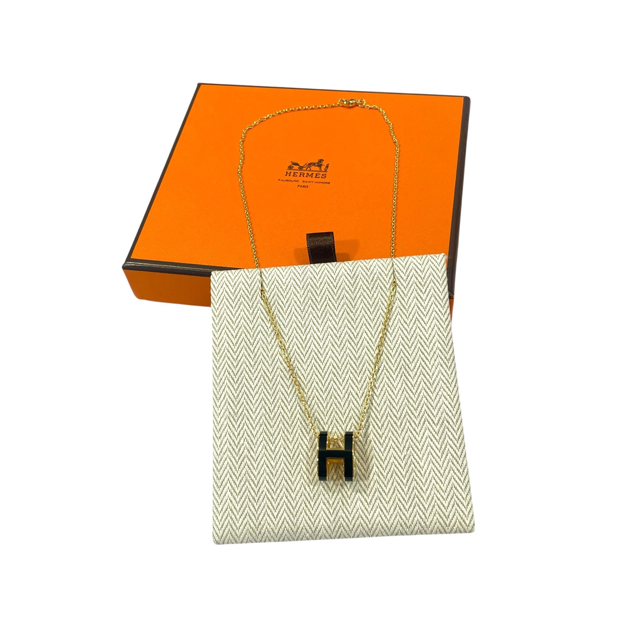 全新HERMES頸鏈 (黑色 x金鏈)  限量版經典大Pop H 立體簍空橢圓 LOGO POP H Necklace #BRAND NEW #香榭站正品