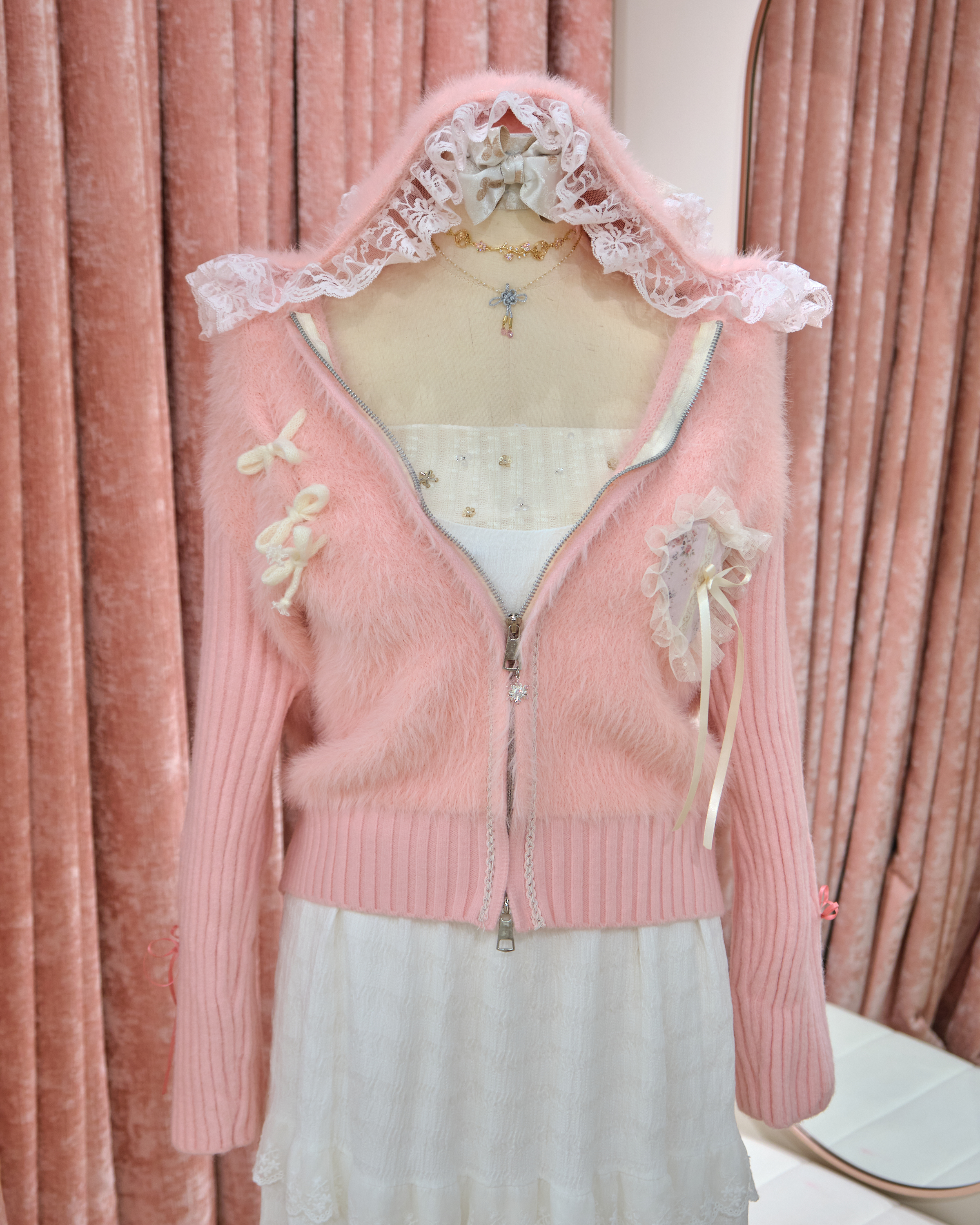 13333 Lace Fluff Princess Cropped Hooded Jacket