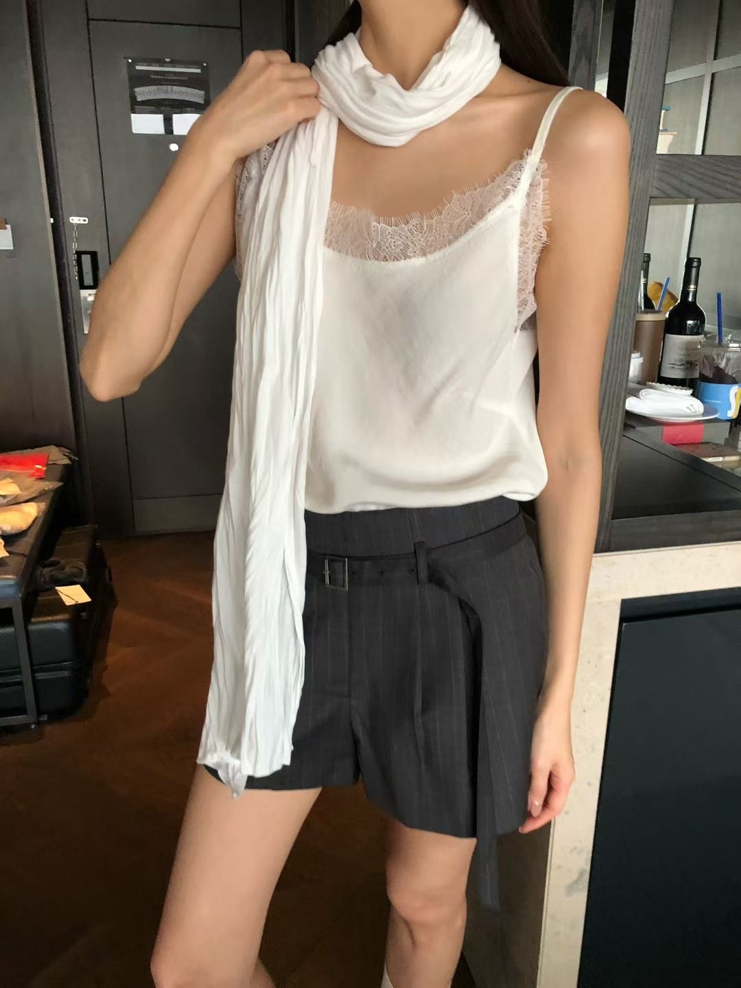 Striped belted shorts