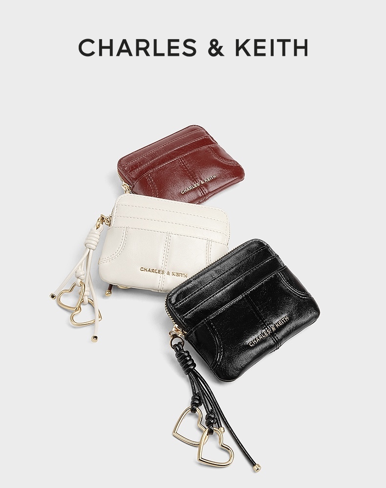 代購-CHARLES&KEITH 小ck 菱格纹 多卡位 短夾 錢包 黑/白/紅