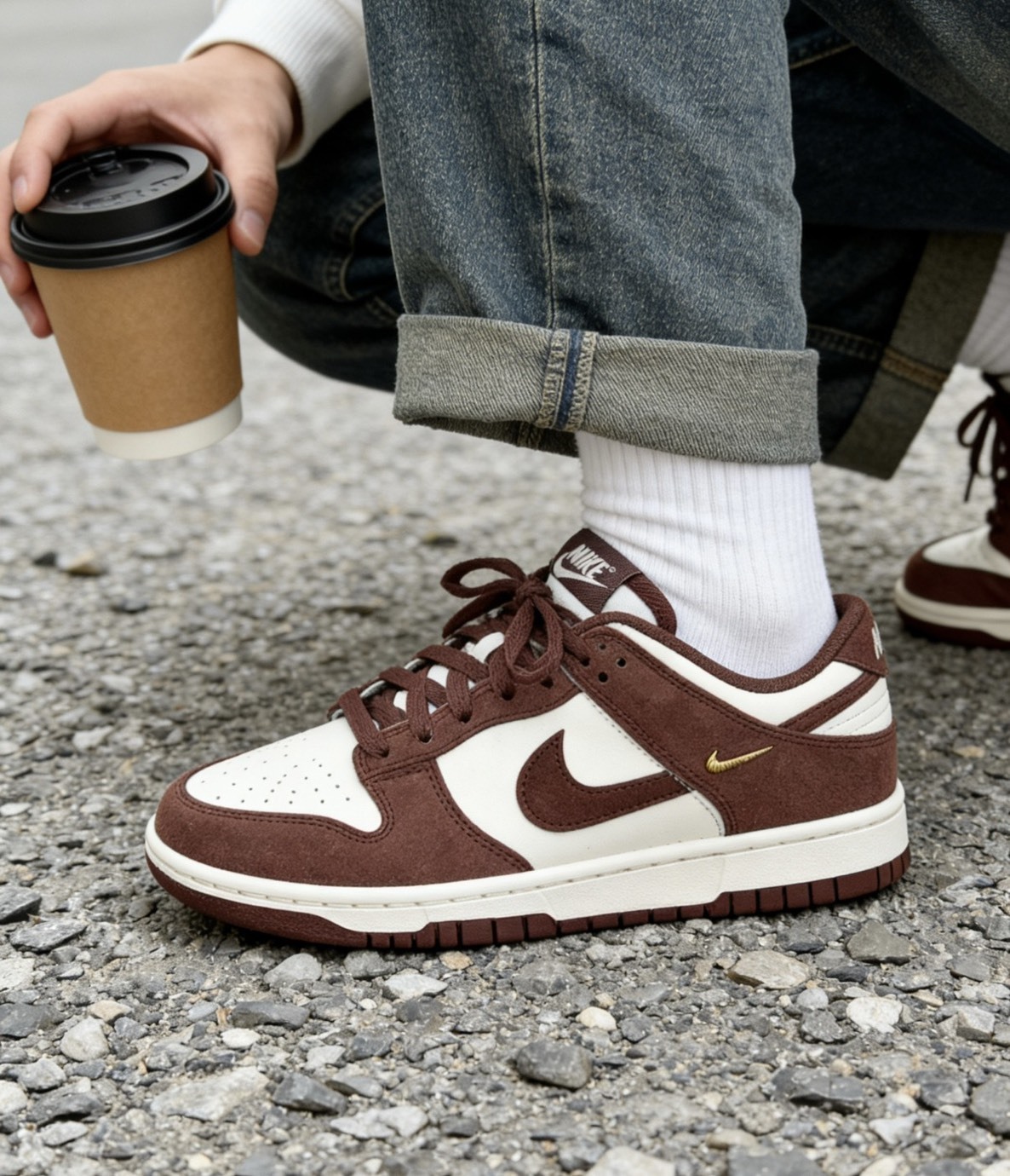 【OWN】NIKE Dunk Low 麂皮 皮革 棕紅 小金勾 磚紅 女款 IB4417-104