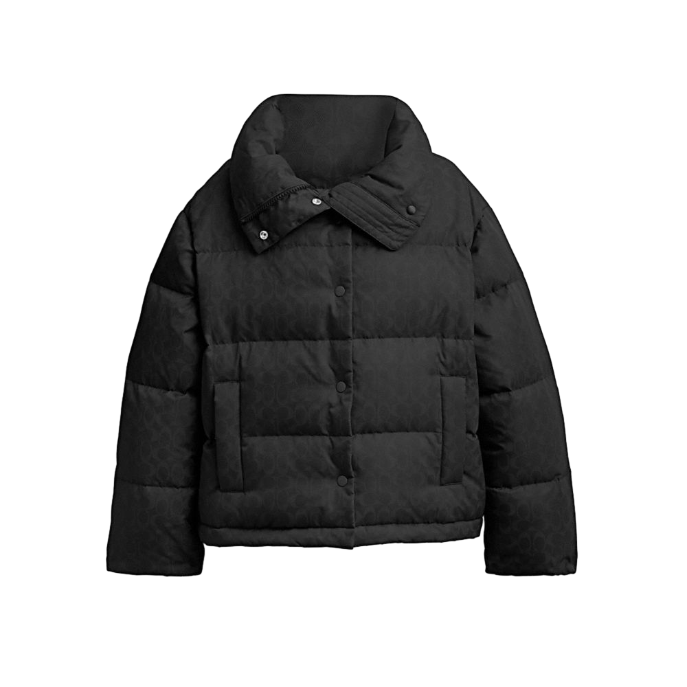 【Coach Outlet】Signature Jacquard Short Puffer In Recycled Polyamide  黑