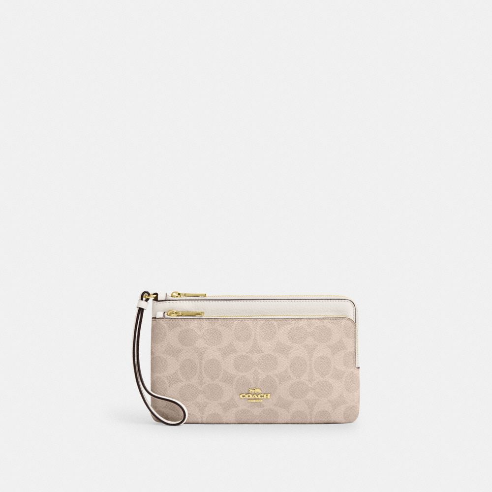 【Coach Outlet】Double Zip Wallet In Signature Canvas  奶茶