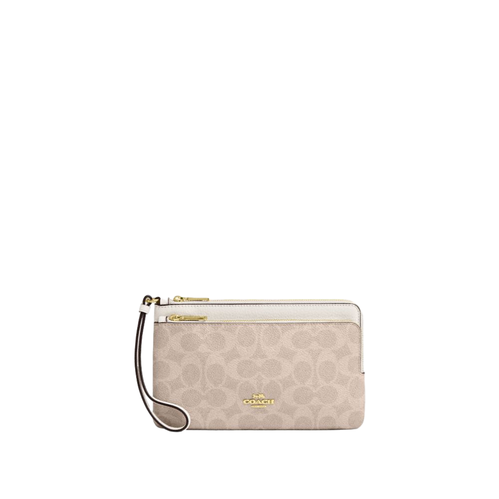 【Coach Outlet】Double Zip Wallet In Signature Canvas  奶茶
