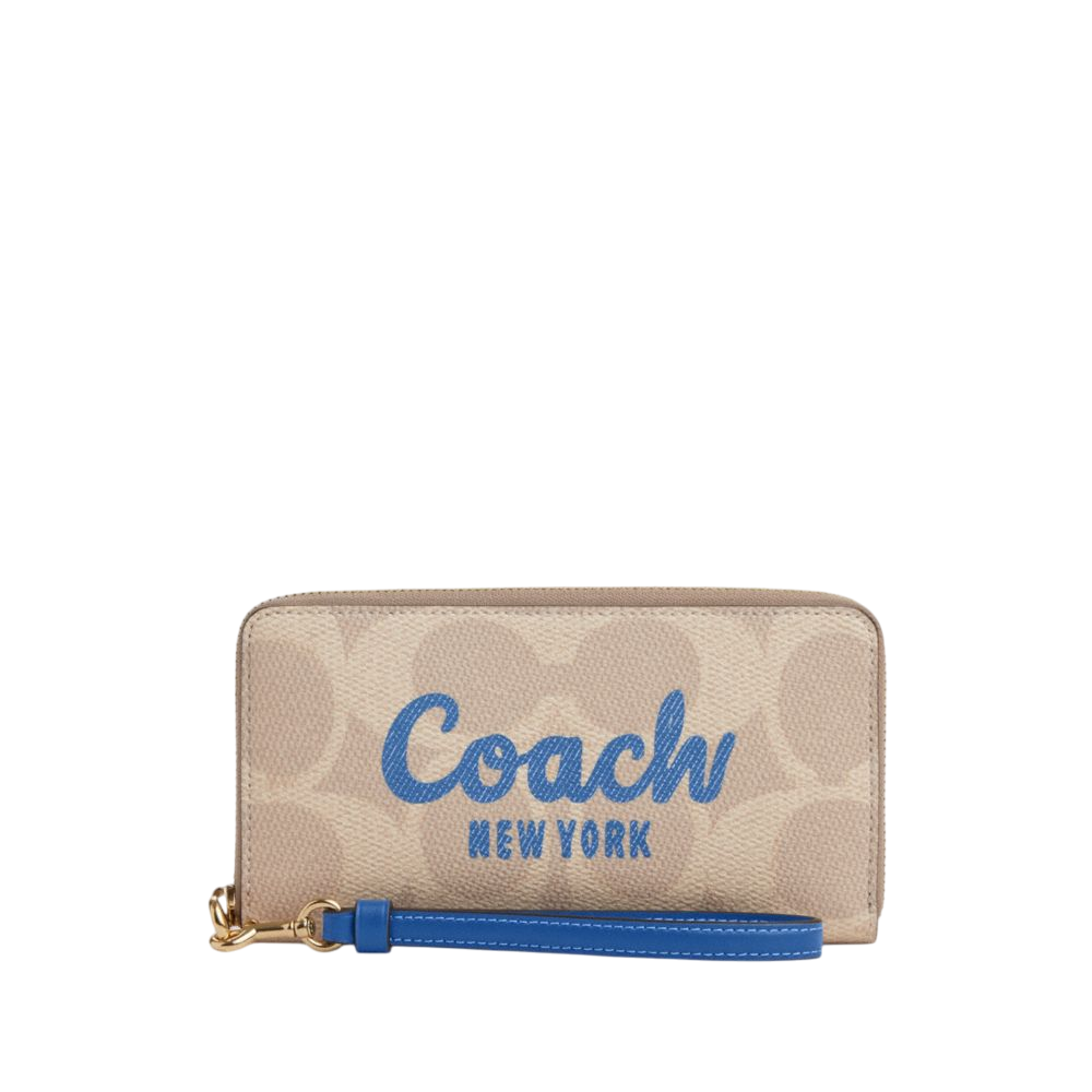 【Coach Outlet】Long Zip Around Wallet In Signature Canvas With Coach Graphic  奶茶