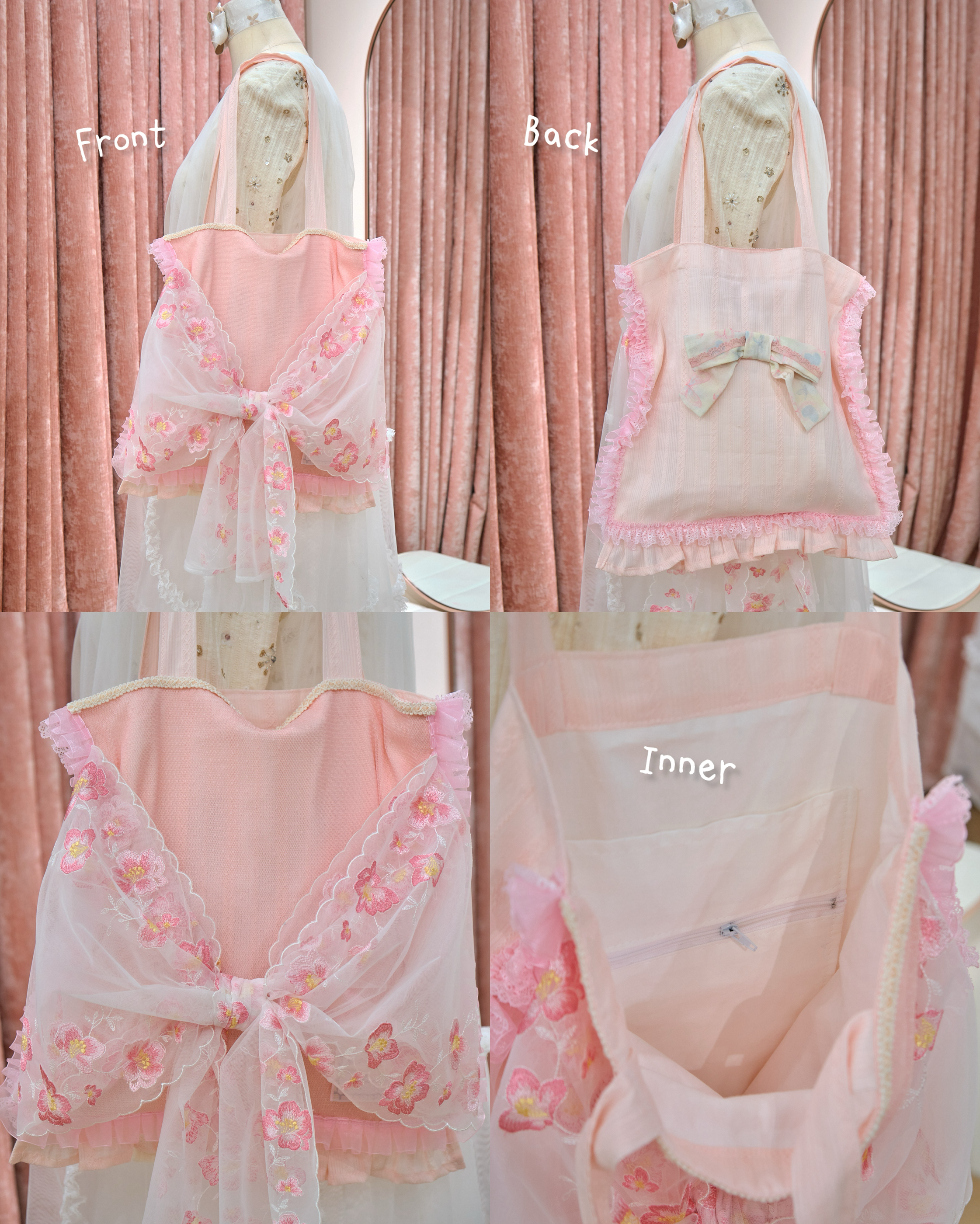 13328 Heart Blossom Ribbon Quilted Dream Tote Bag