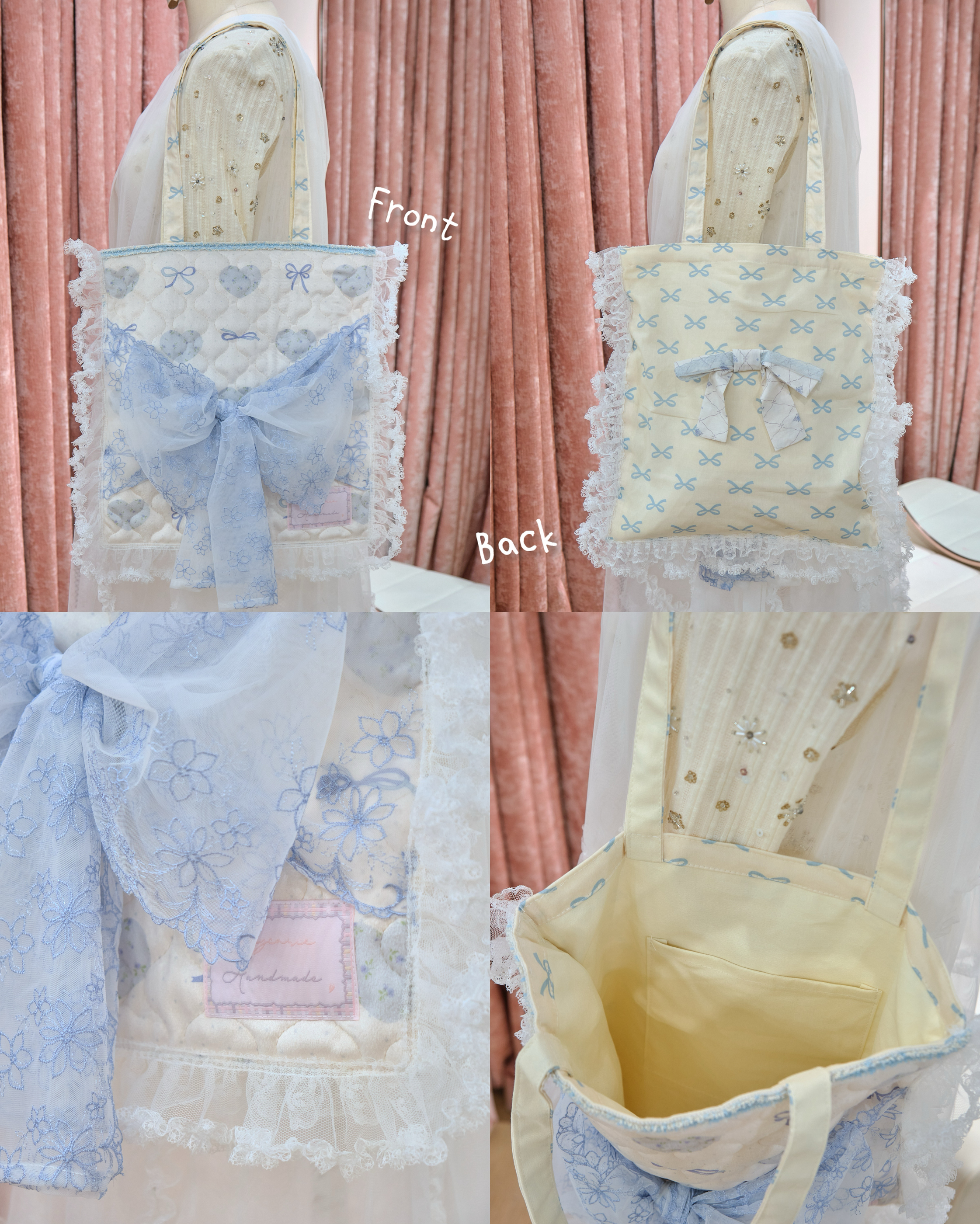 13325 Heart Blossom Ribbon Quilted Dream Tote Bag