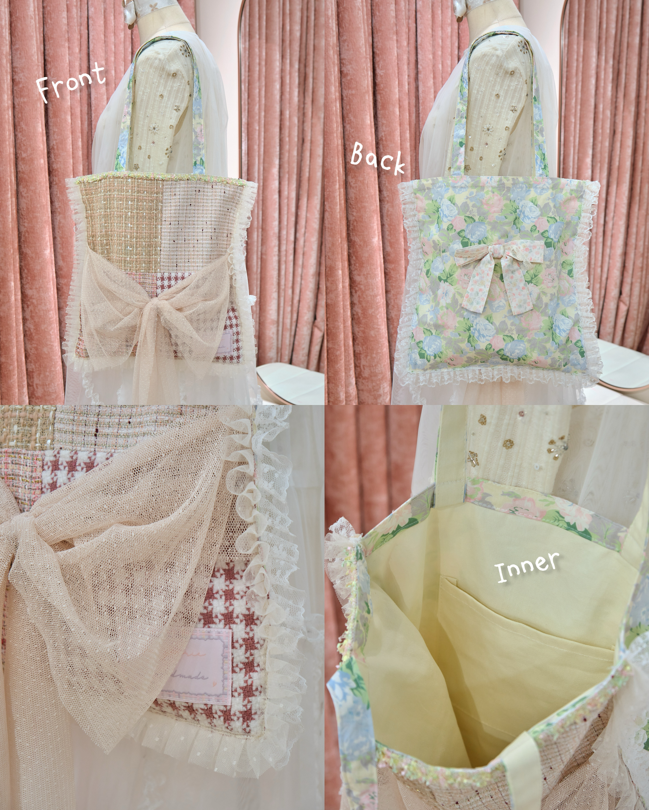 13326 Heart Blossom Ribbon Quilted Dream Tote Bag