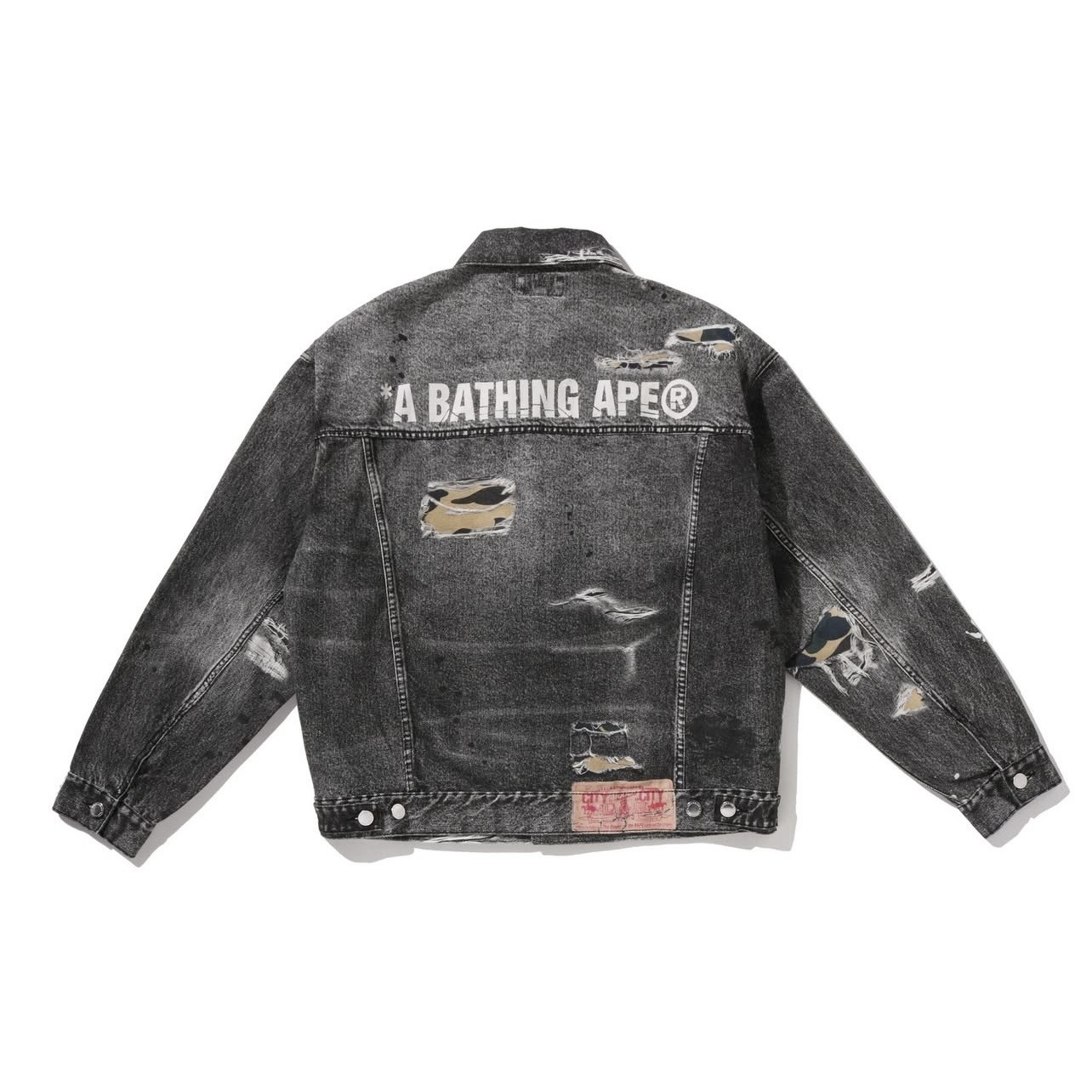 -(B3c01)-A BATHING APE BAPE FAKE PRINT TRUCKER JACKET 假破壞 印刷 丹寧外套 黑/藍-1M30140319