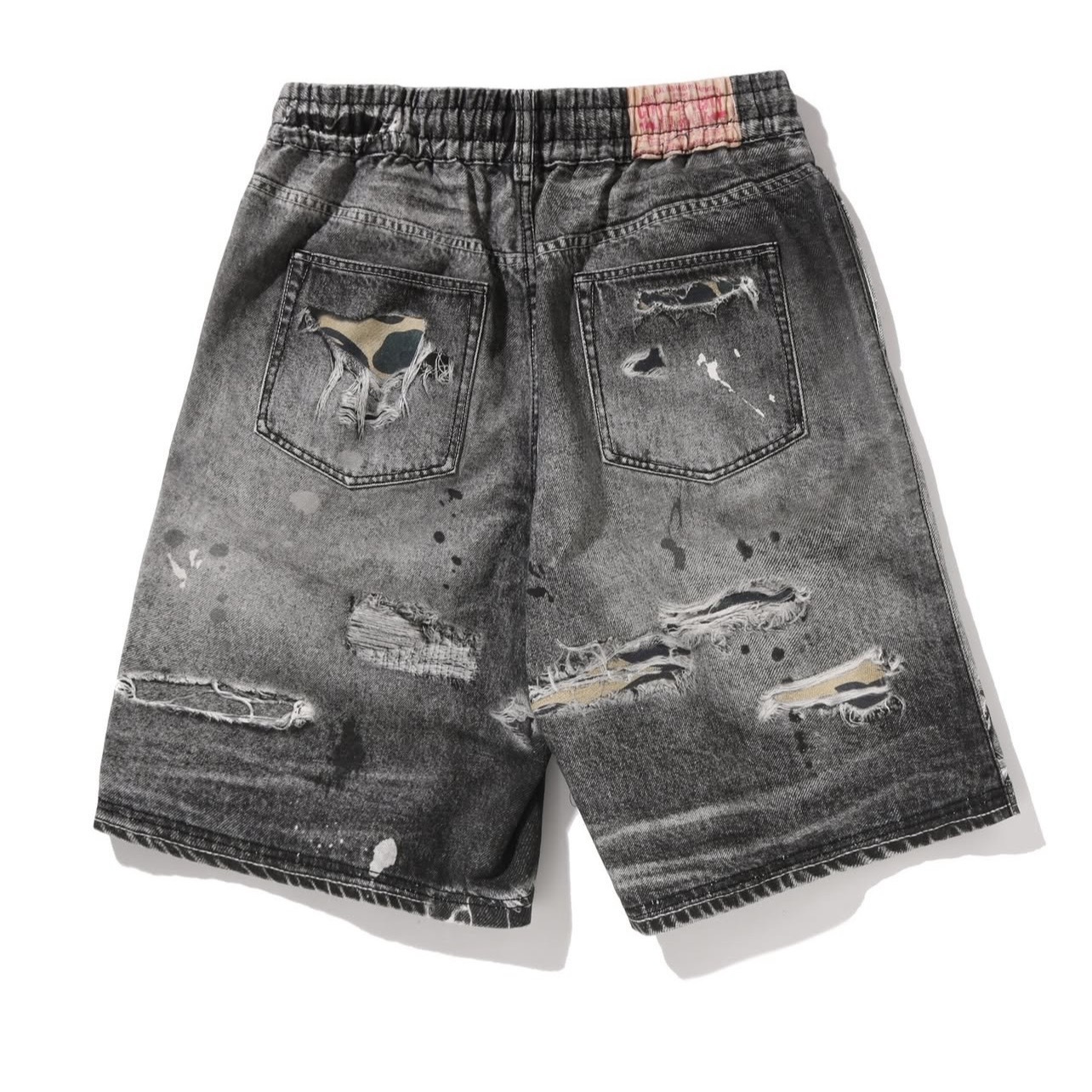 -(B3c01)-A BATHING APE BAPE STA FAKE PRINT RELAXED FIT SHORTS 假破壞印刷 流星 短褲 黑色/藍色-1M30151306
