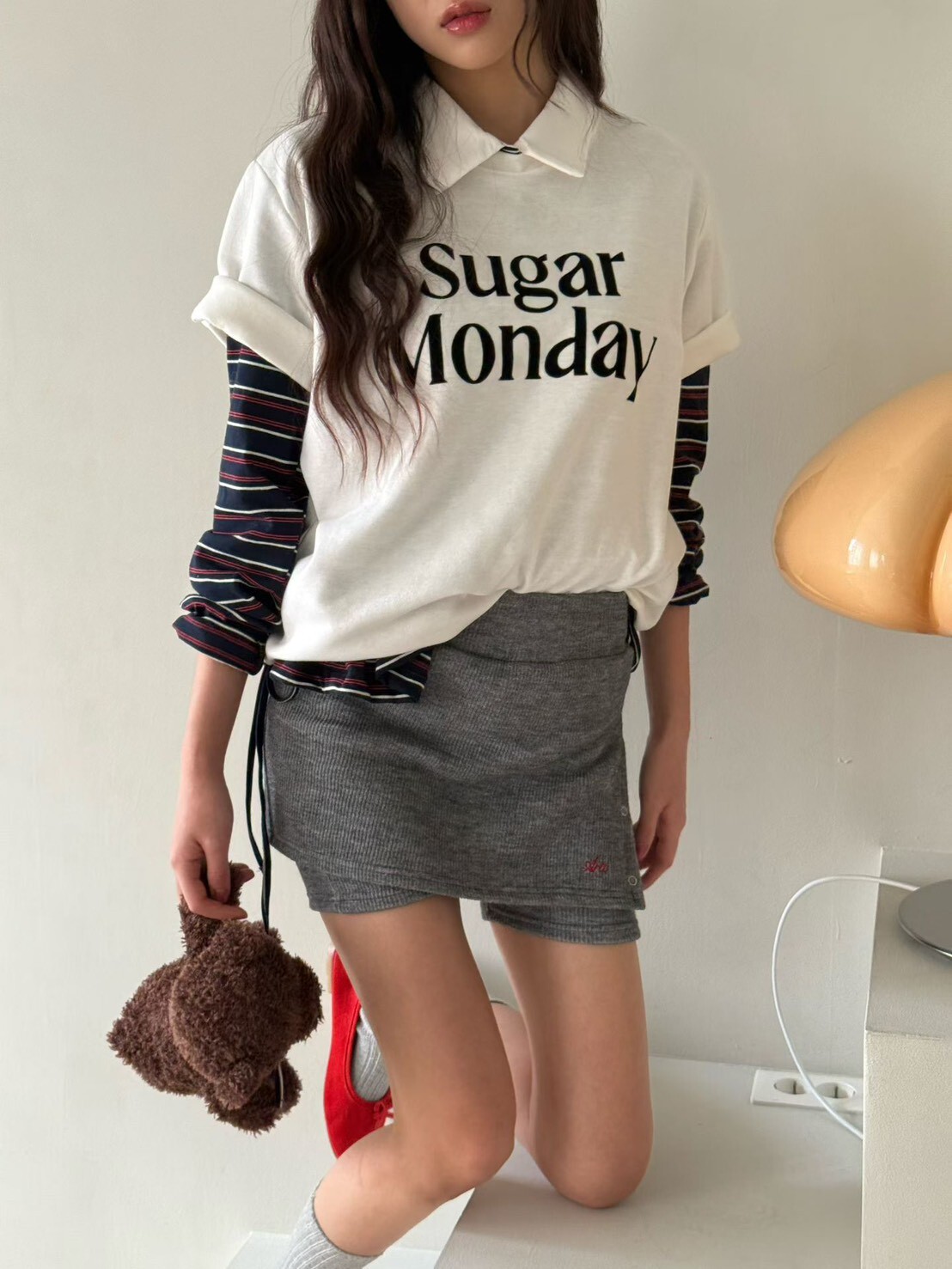 ARTE 質感字母刺繡．修身顯瘦針織分層裙褲